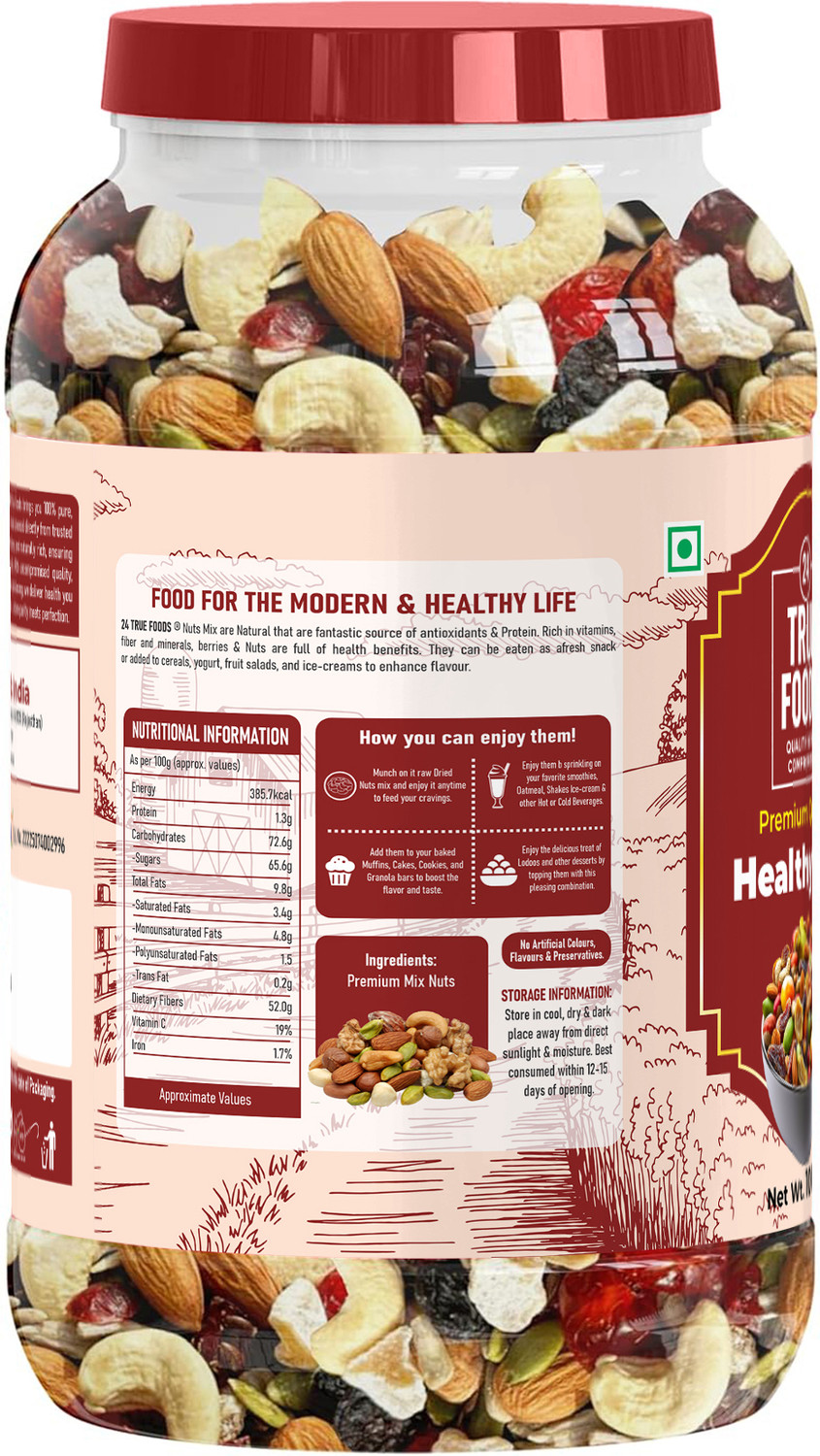 Image of 24 True Foods Healthy Mix Nuts & Seeds Combo | Super Nutritious Food | Dry Fruits Trail Mix | Assorted Nuts (1 x 1 kg)