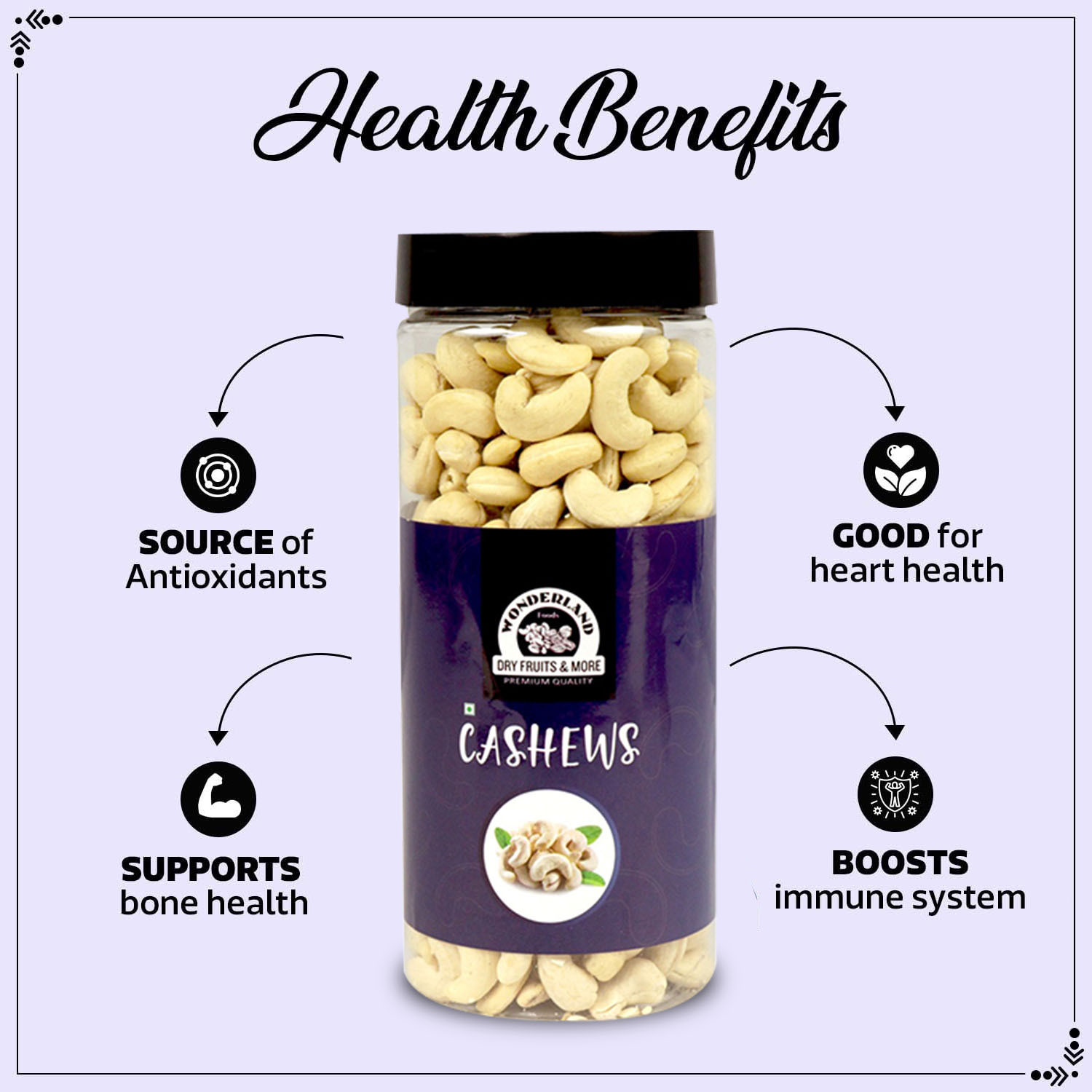 Image of WONDERLAND Foods Plain (Pack of 2 - 450g each) Raw Cashews