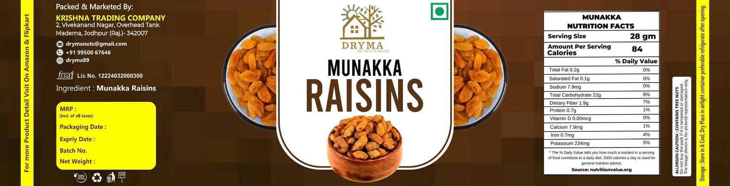 Image of Dryma Munakka (Abjosh) Raisins (Medium Size) Raisins 500 gm Raisins