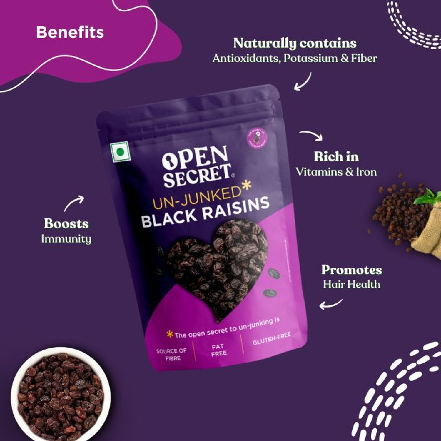 Image of OPEN SECRET Premium Seedless Black Raisin (Kishmish) Daily Nutrition Dry Fruit Raisins