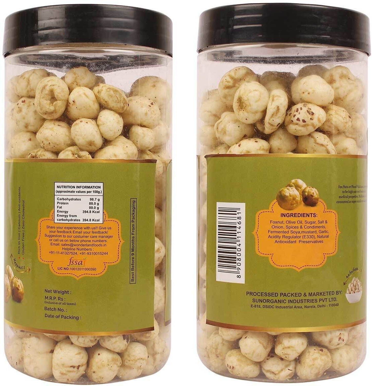 Image of WONDERLAND Roasted Makhana Wasabi, Sea Salt Vinegar & Peri Peri Foxnuts Assorted Nuts