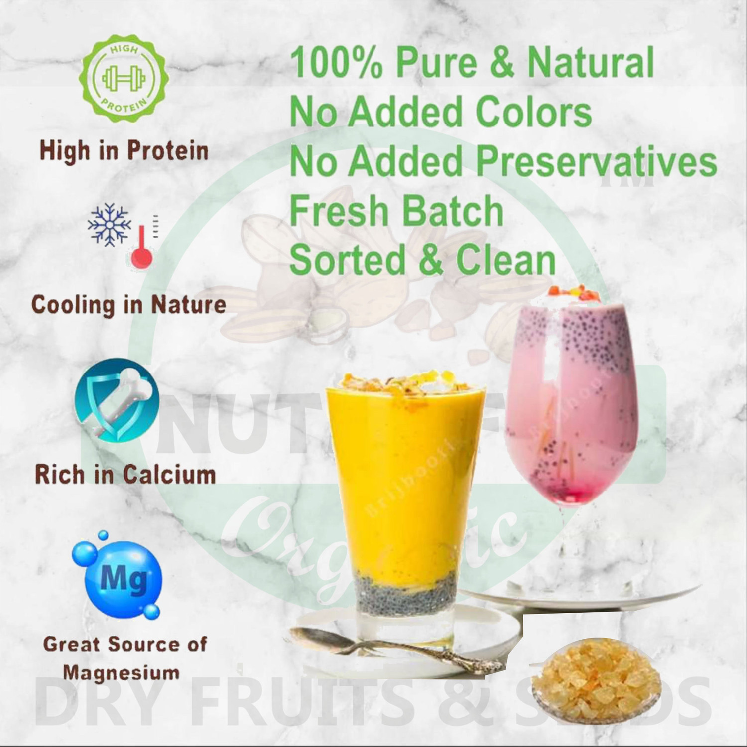Image of Nutriffin Organic Gond Katira Pure (Edible ) | Tragacanth | Keep body cool | Dried Gum Seed