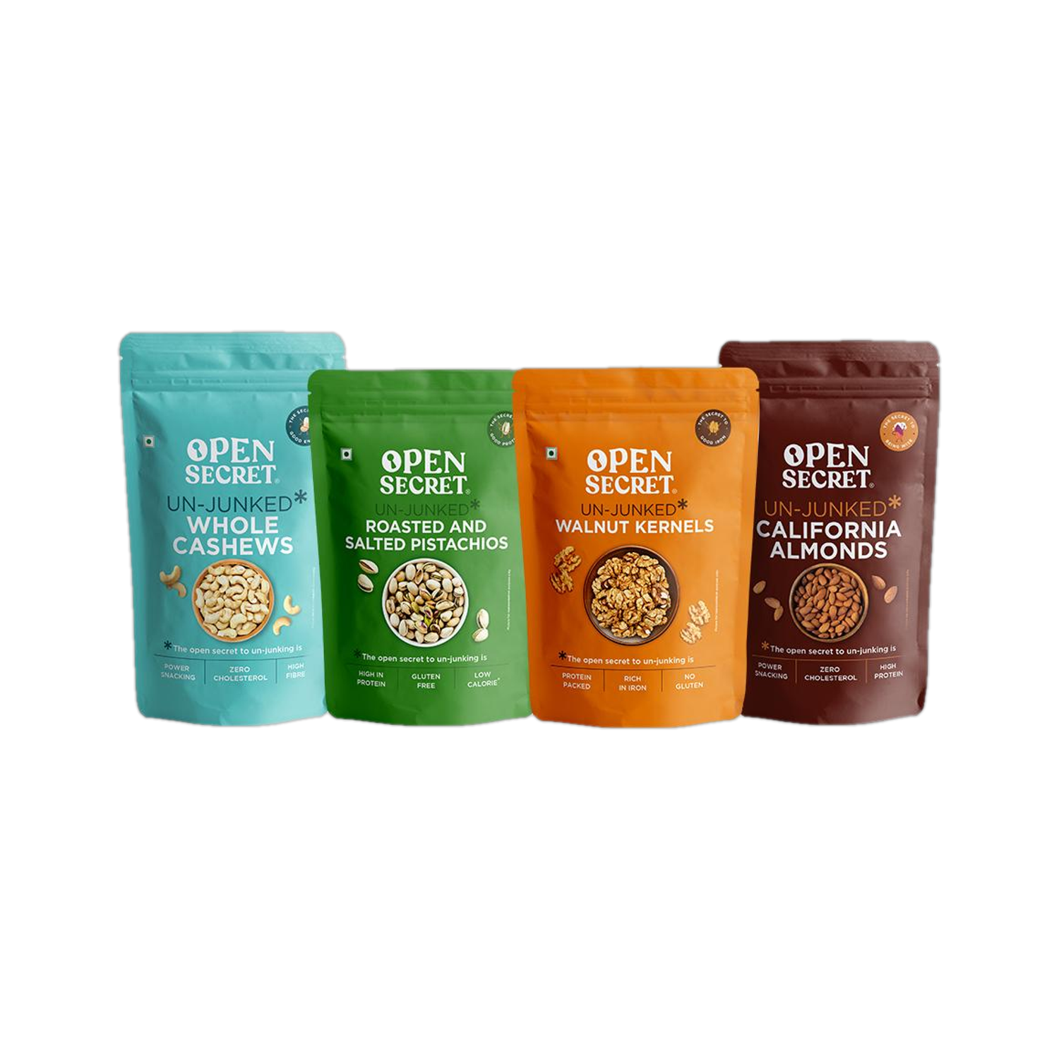 Image of OPEN SECRET Premium Cashews, California Almonds, Walnut Kernels, Roasted & Salted Pistachios Cashews, Almonds, Walnuts, Pistachios