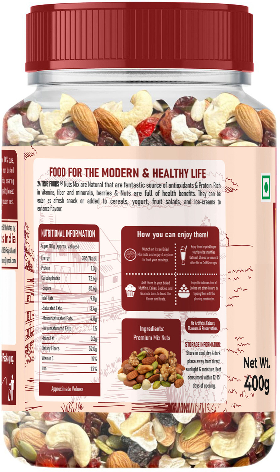 Image of 24 True Foods Healthy Mix Nuts & Seeds Combo | Super Nutritious Food | Dry Fruits Trail Mix | Assorted Nuts (1 x 400 g)