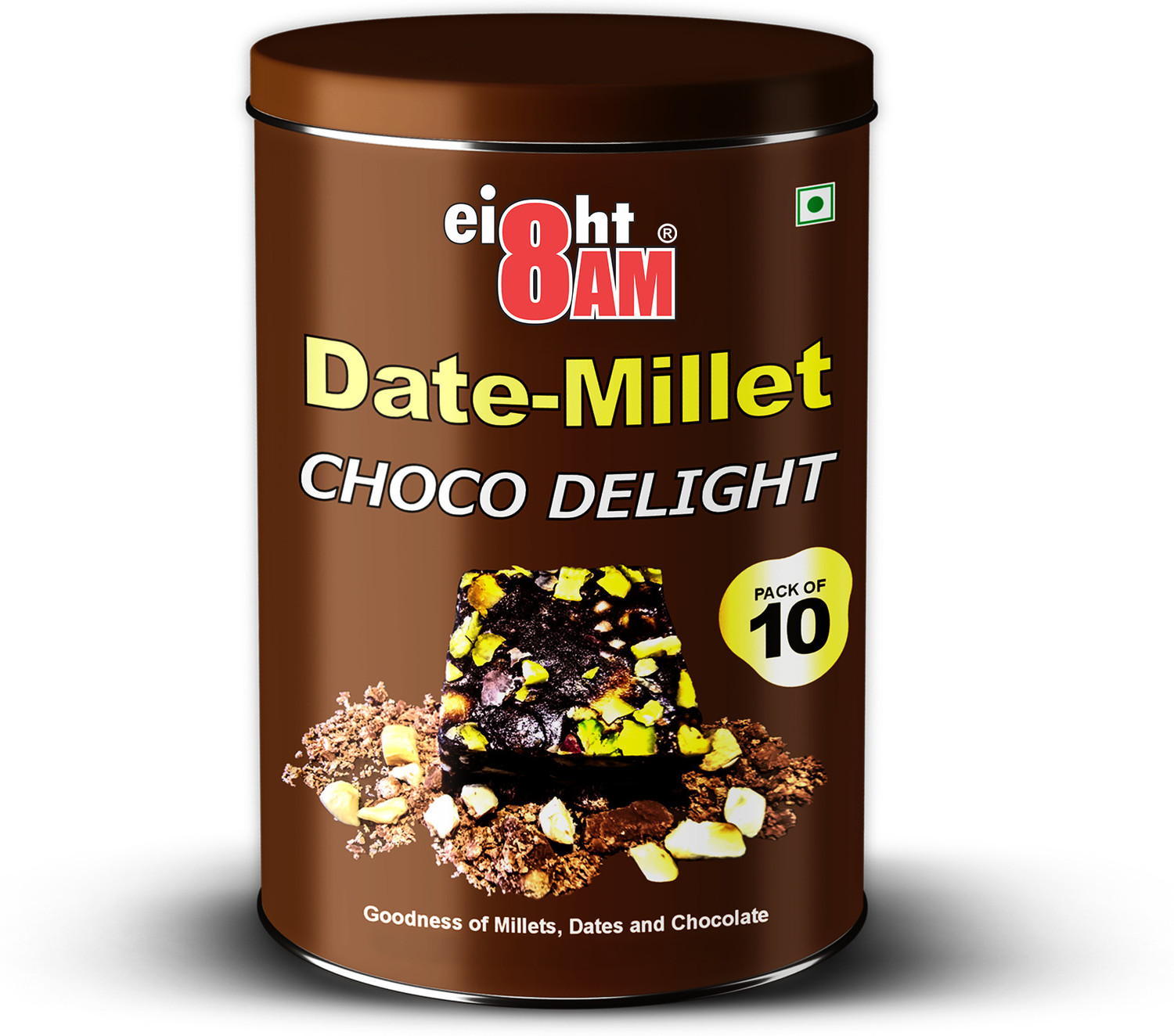 Image of 8AM Dates Millet Choco Delight Pack of 10 Made with Dates, Almonds, Cashews, Pistachios