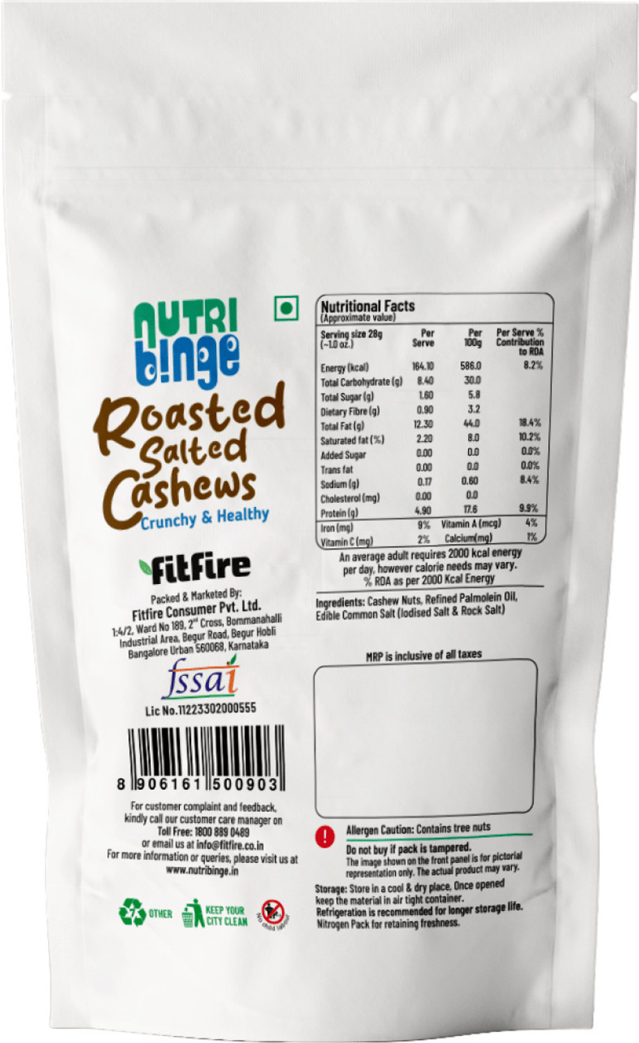 Image of NUTRI BINGE Roasted Salted Cashew 200g Cashews (1 x 200 g)