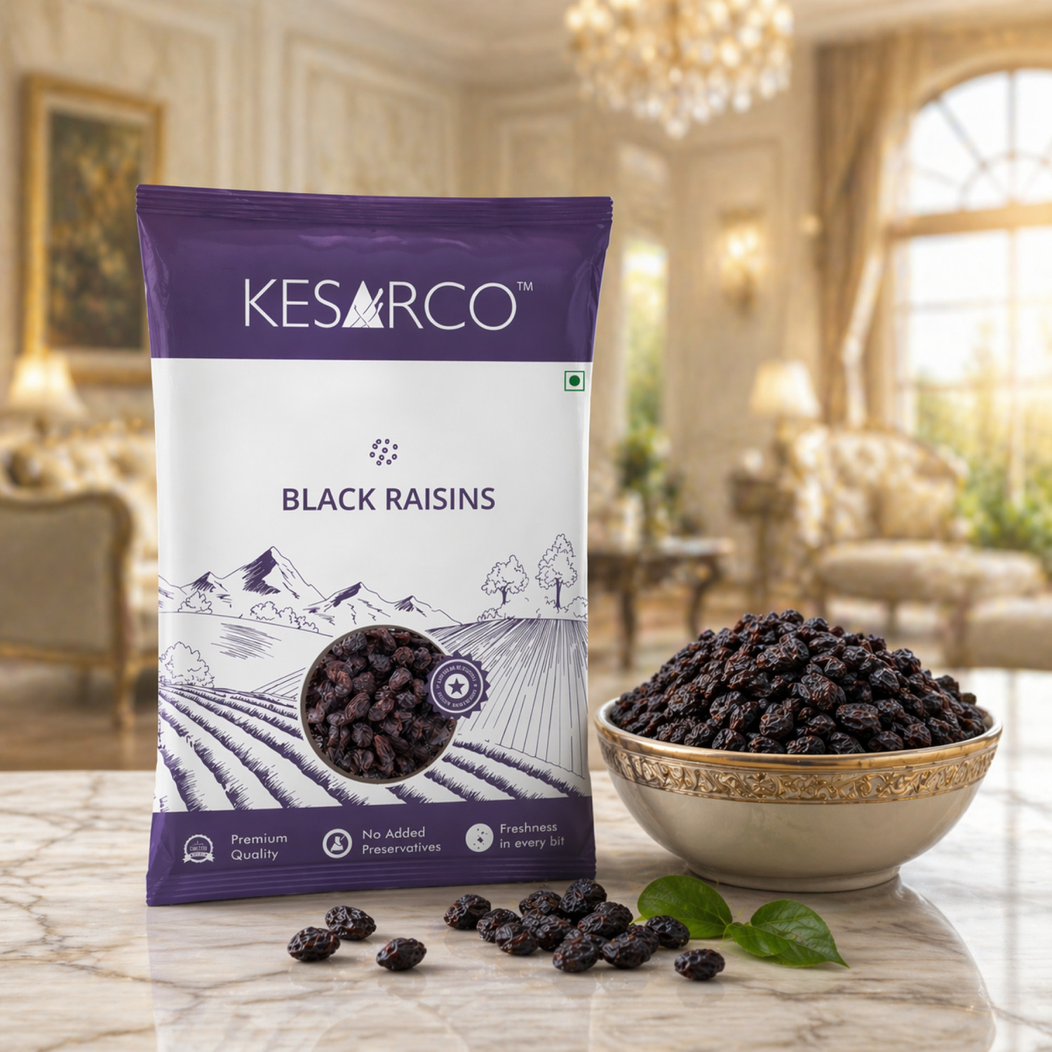 Image of KESARCO Black Raisins 1kg (500g x 2) | Premium Quality Kali Kishmish | Naturally Sweet Raisins
