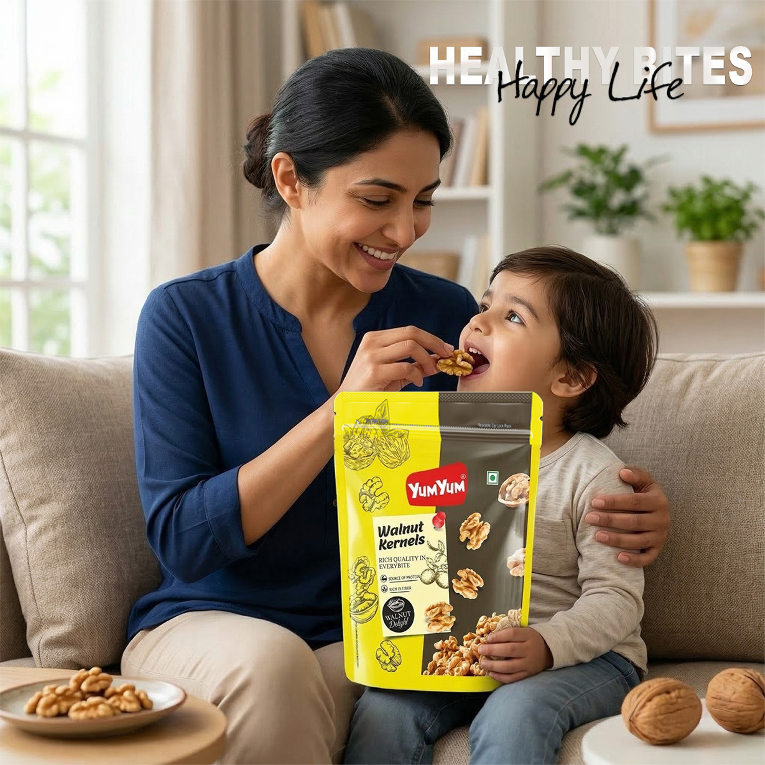 Image of YUM YUM Dry Fruits 500g Combo Pack - Badam 250g, Akhrot Giri 250g Jar Each - Almonds, Walnuts