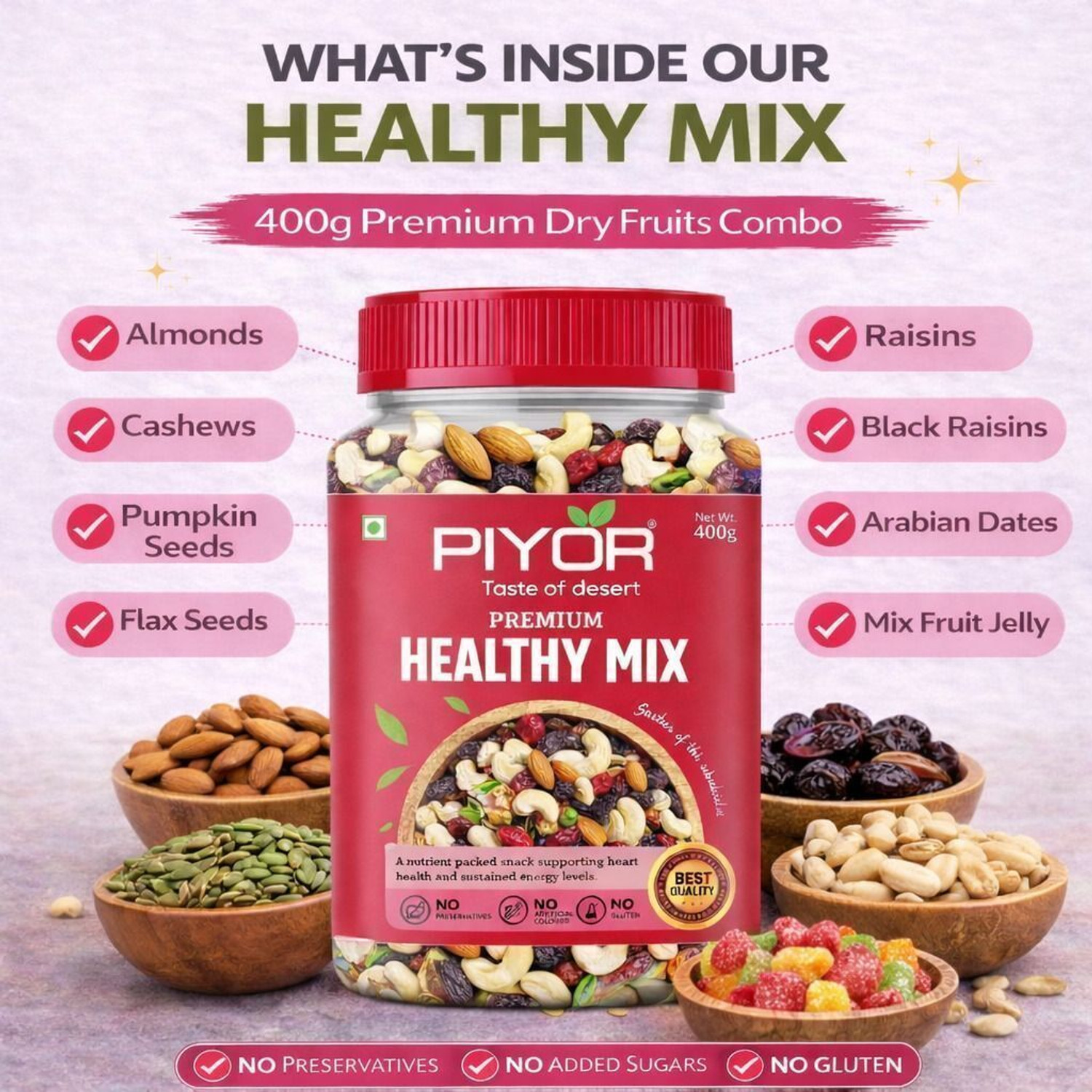 Image of PIYOR Healthy Mix Nuts & Seeds|Super Nutritious Food | Dry Fruits Trail Mix with Seeds Assorted Nuts