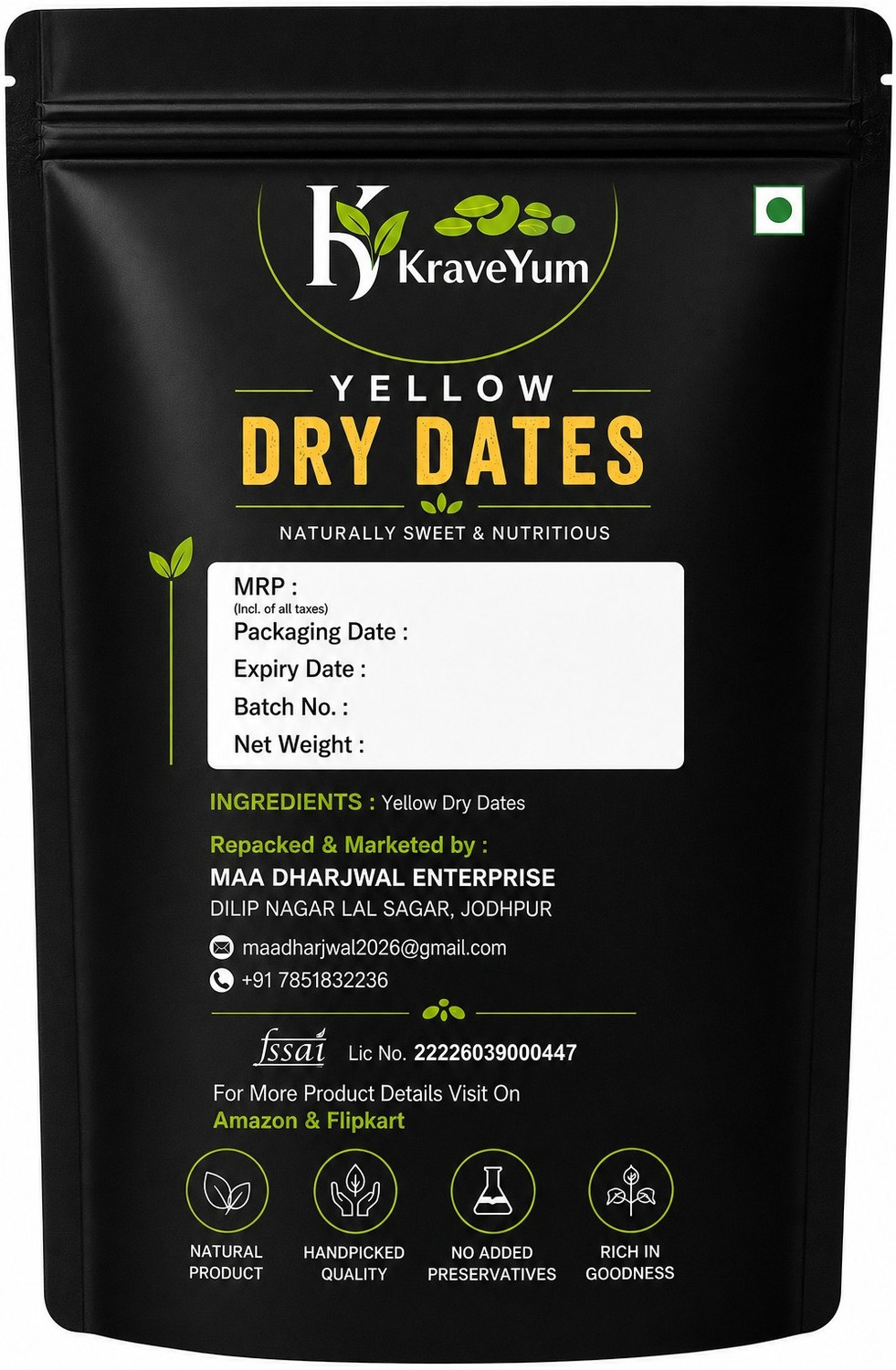 Image of KraveYum Yellow Dry Dates | Dry Chuara Khajoor | Sukha Khajoor | Golden Dry Dates (1 x 1 kg)