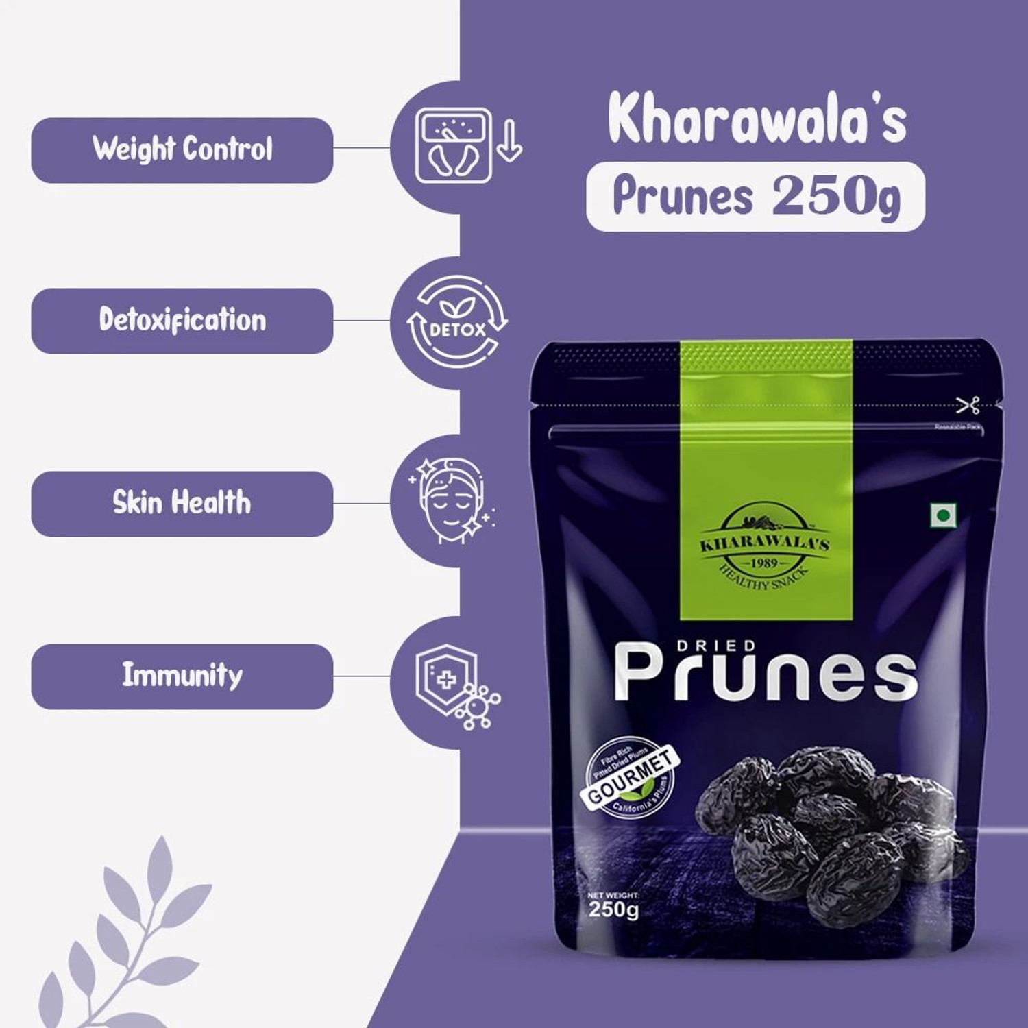 Image of KHARAWALA'S Prunes Dried Pack of 1 - 250 Grams Prunes