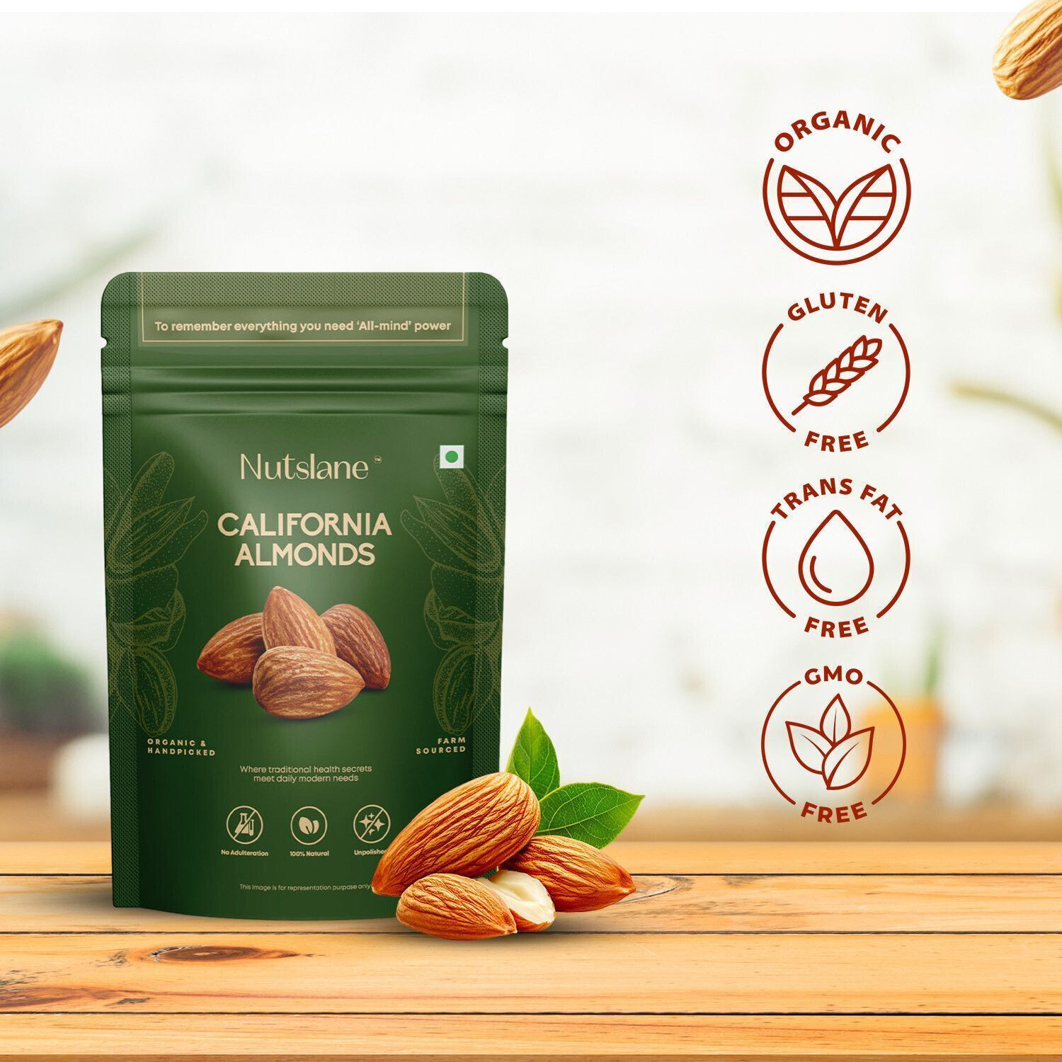 Image of Nutslane Premium California Almonds, Badam Dry fruits Almonds (1 x 100 g)
