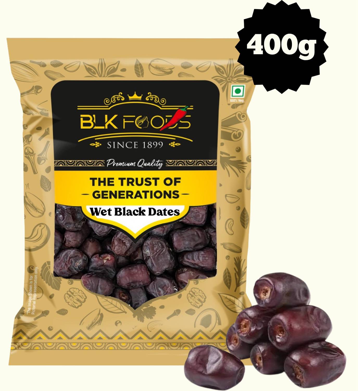 BLK FOODS Premium Wet Black dates 400g | Healthy Energy Snack & Dry Fruit Dates Dates