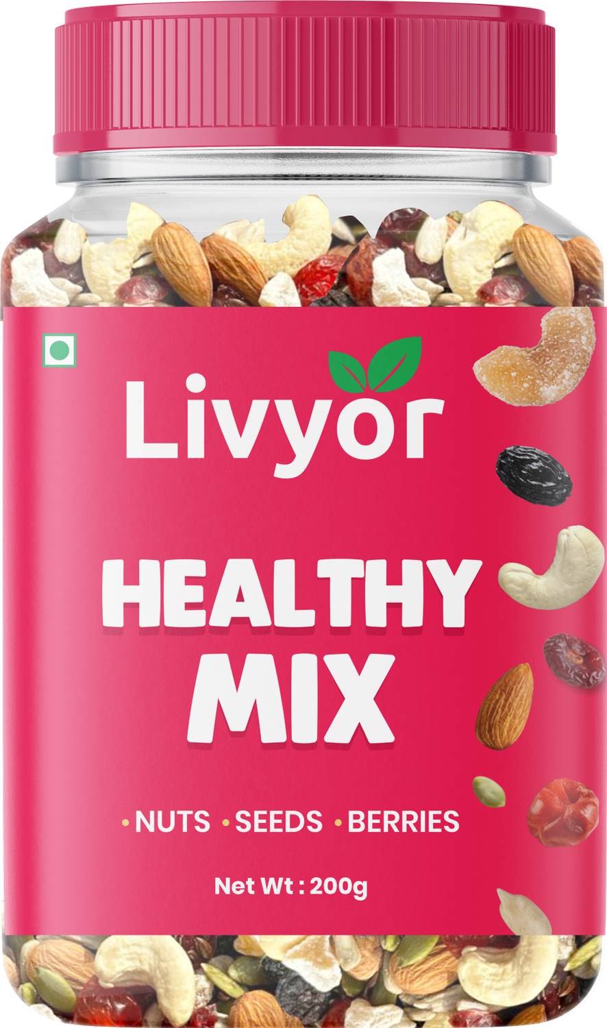 LIVYOR Healthy Mix Nuts, Seeds and Berries Combo | Super Nutritious Food | Dry Fruits Trail Mix with Seeds, Berries