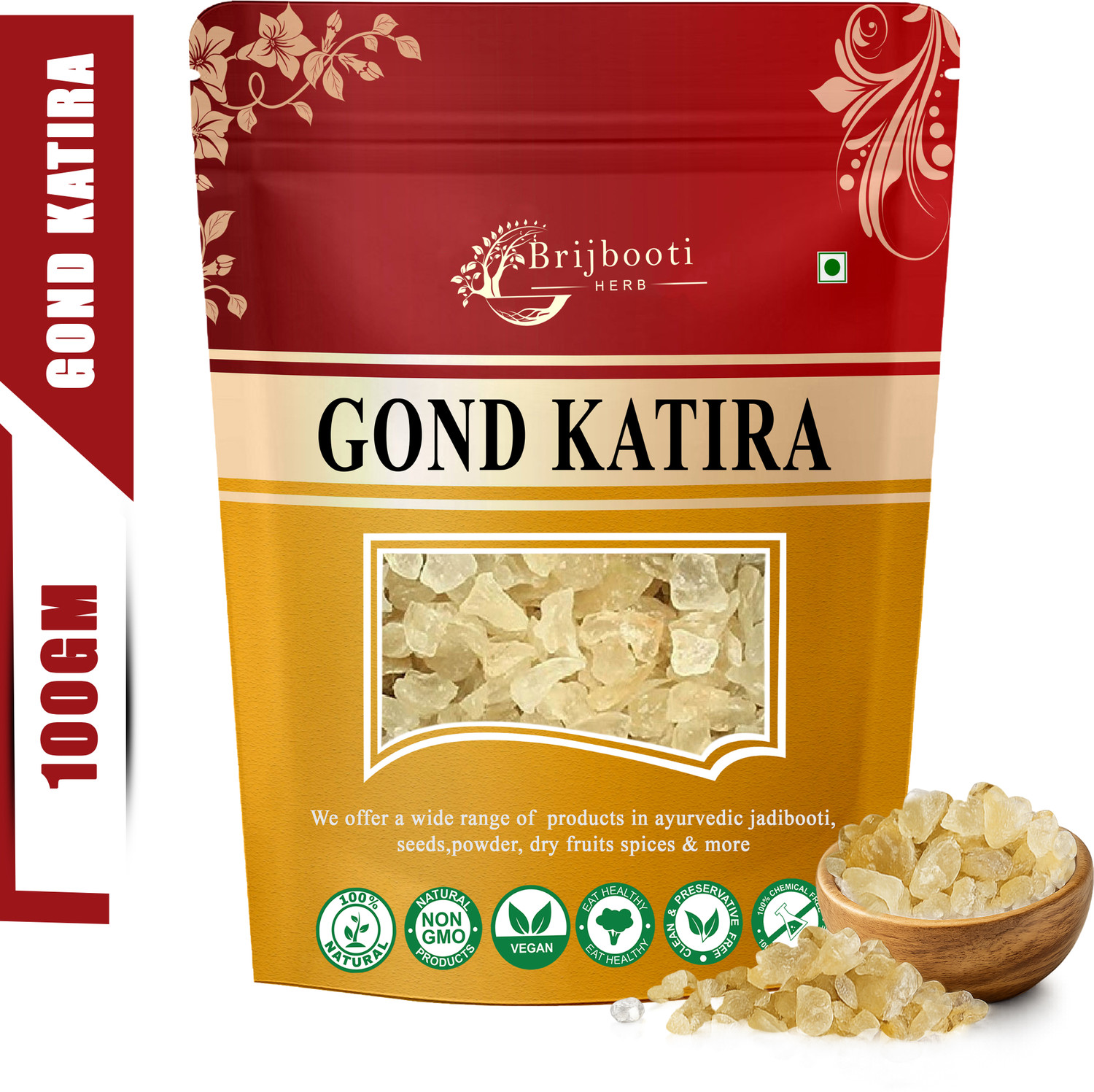 Image of BrijBooti Gond Katira Pure Edible | Tragacanth | Keep body cool | Dried Gum | 100% Natural