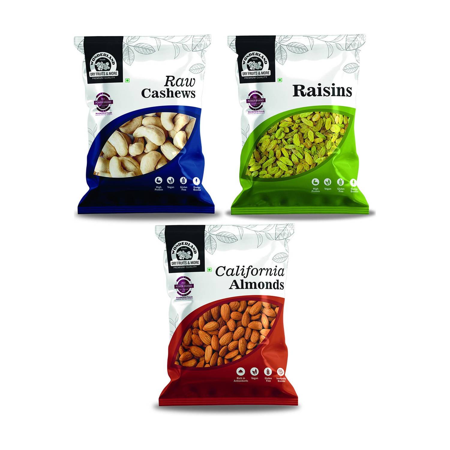 WONDERLAND Almonds, Cashews and Raisins Combo 300 grams Almonds, Cashews, Raisins