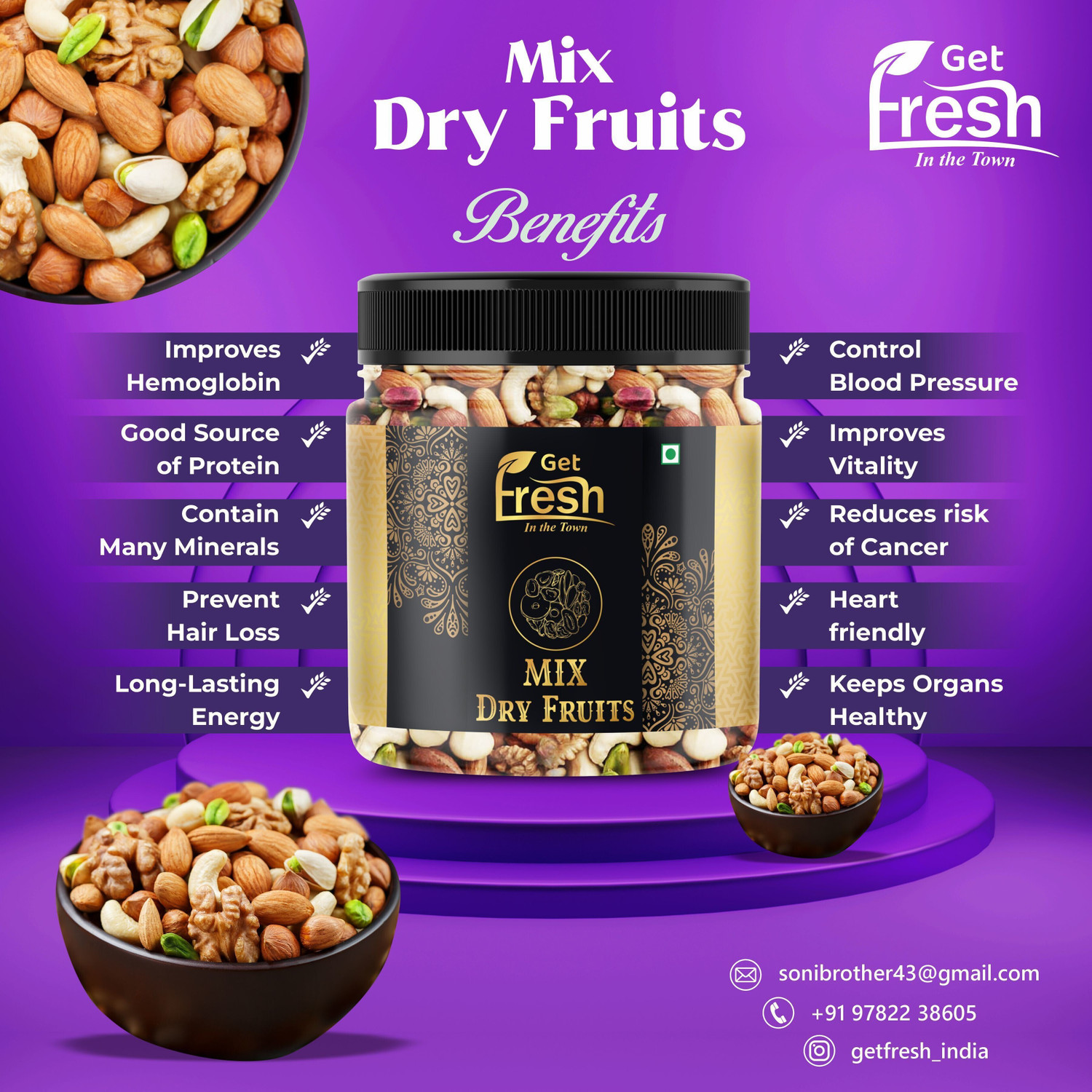 Image of Get Fresh 01Dry Fruits Nut Mix Black & Green Raisin,Almonds,Cashews,Apricot,Pistachios, Assorted Fruits & Nuts
