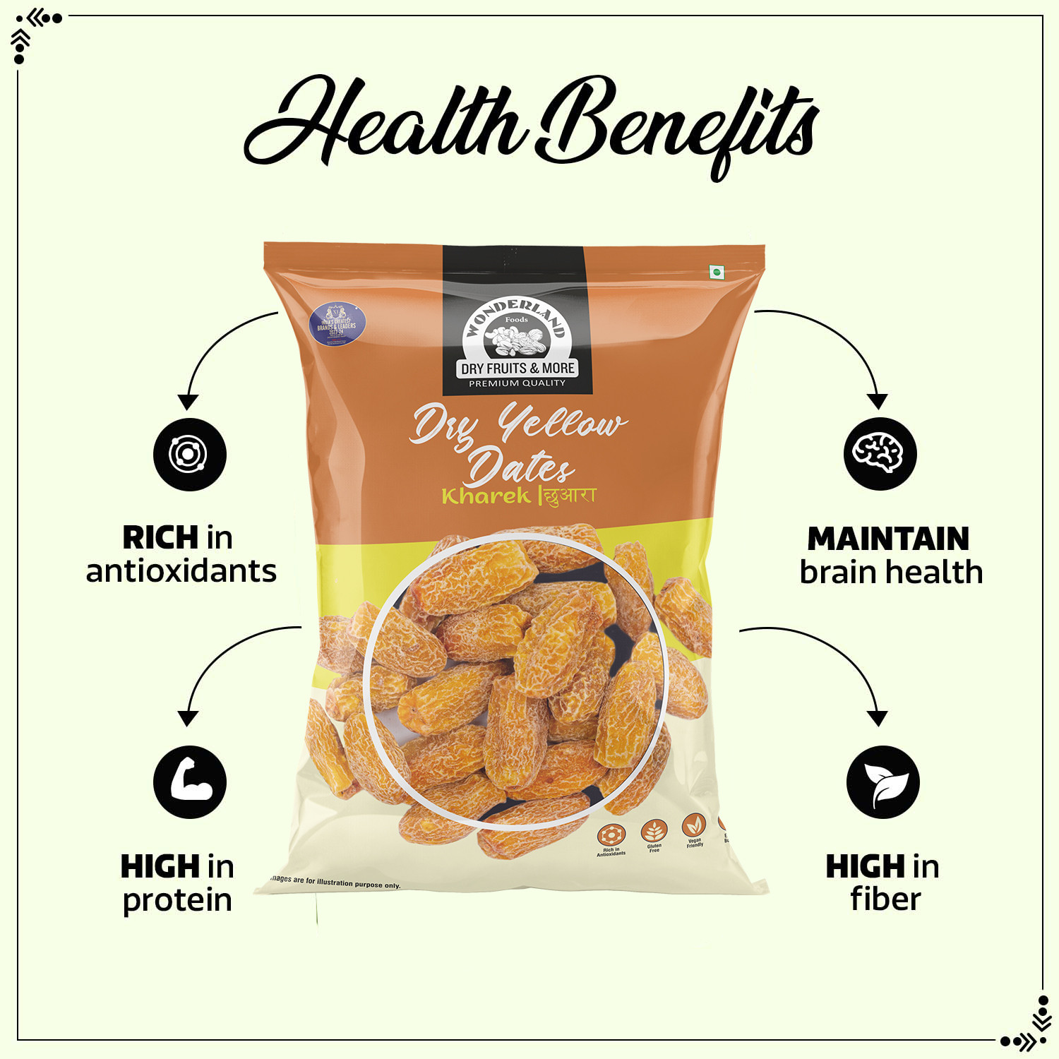 Image of WONDERLAND Dry Fruits Premium Dry Yellow Dates 500g Sukha Khajoor Fibre Rich Dates