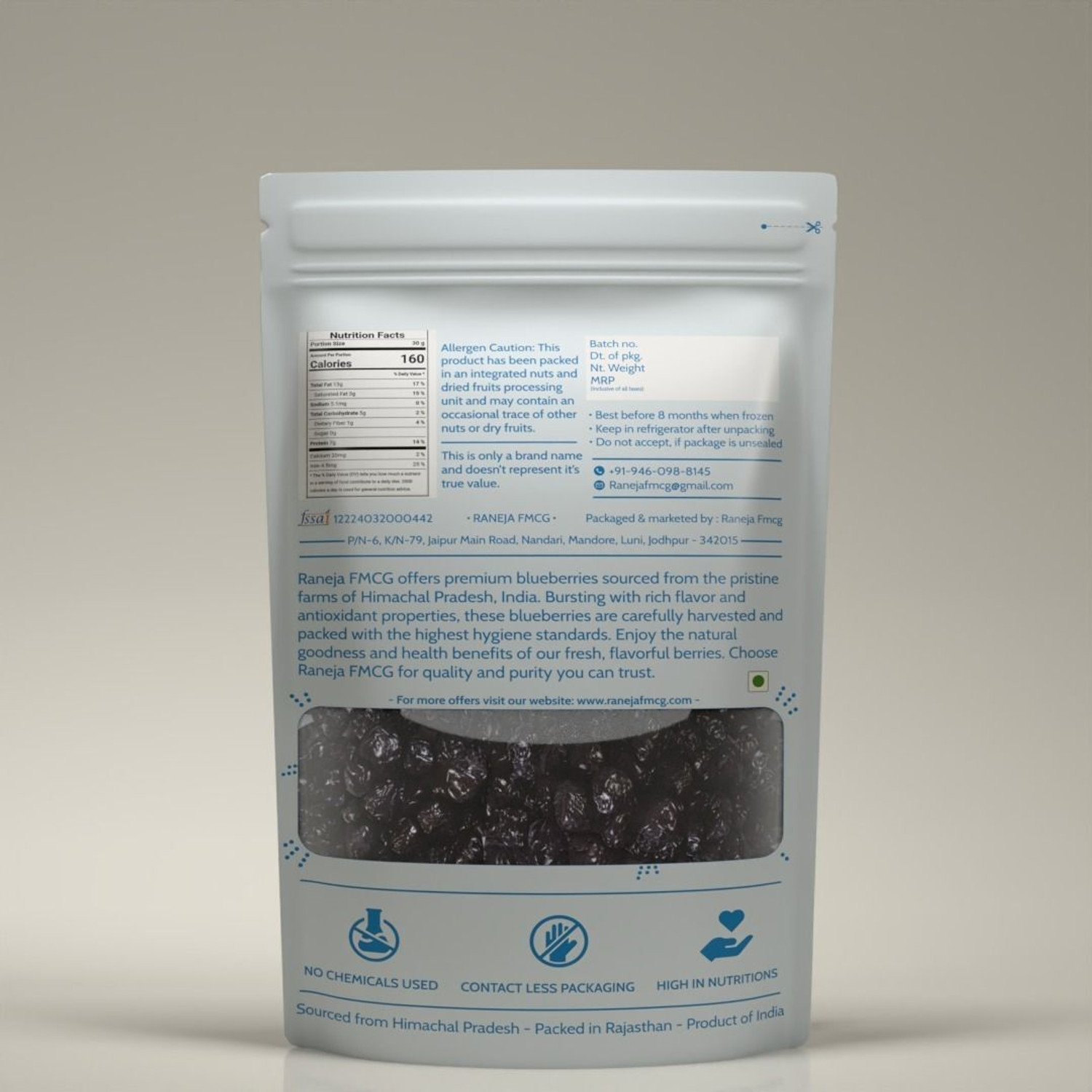 Image of Raneja Premium Dried Blueberries 100g | Natural, Seedless & No Added Sugar Blueberry