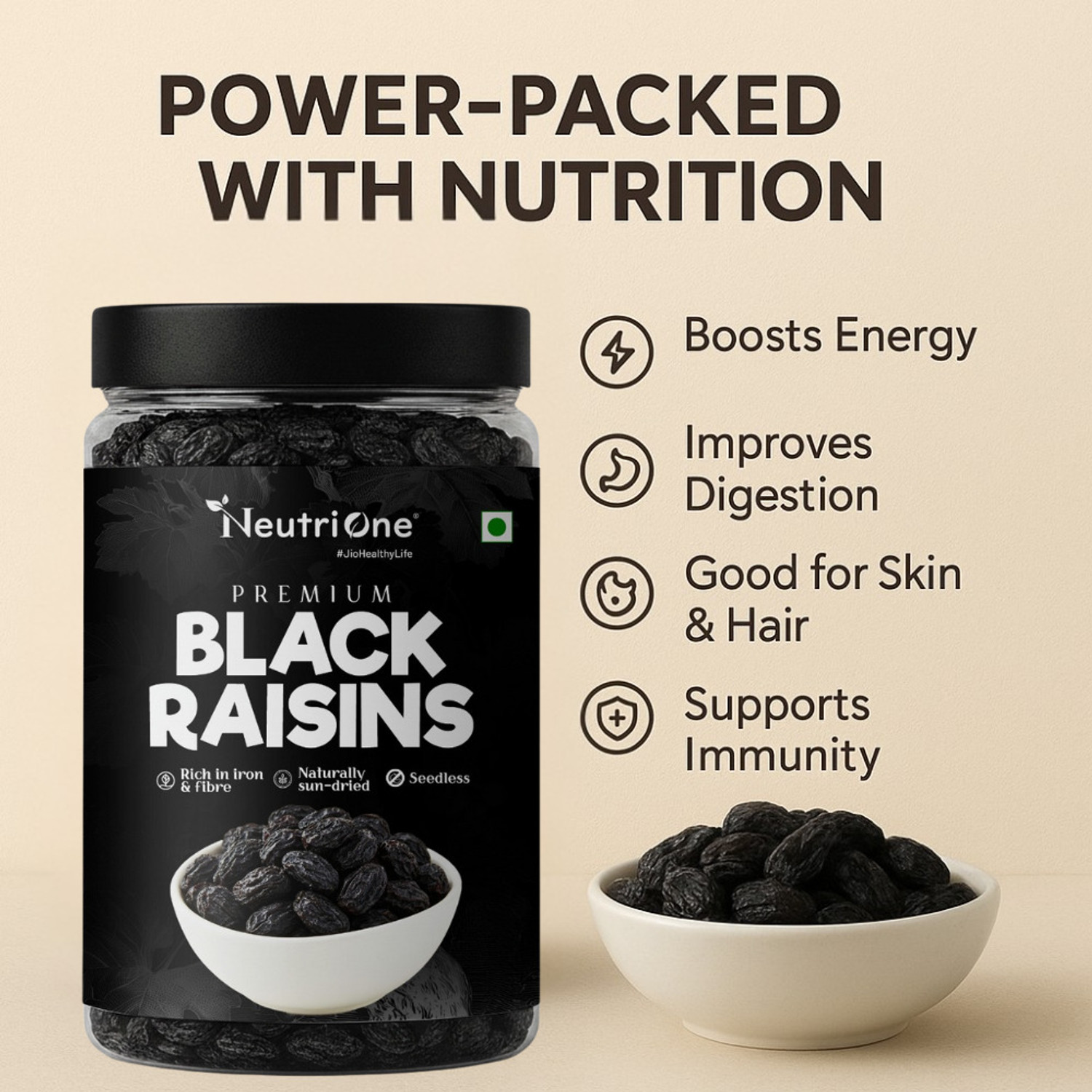 Image of NeutriOne Premium Black Raisins Kishmish Kismish | Soft Seedless Healthy Dry Fruit Raisins