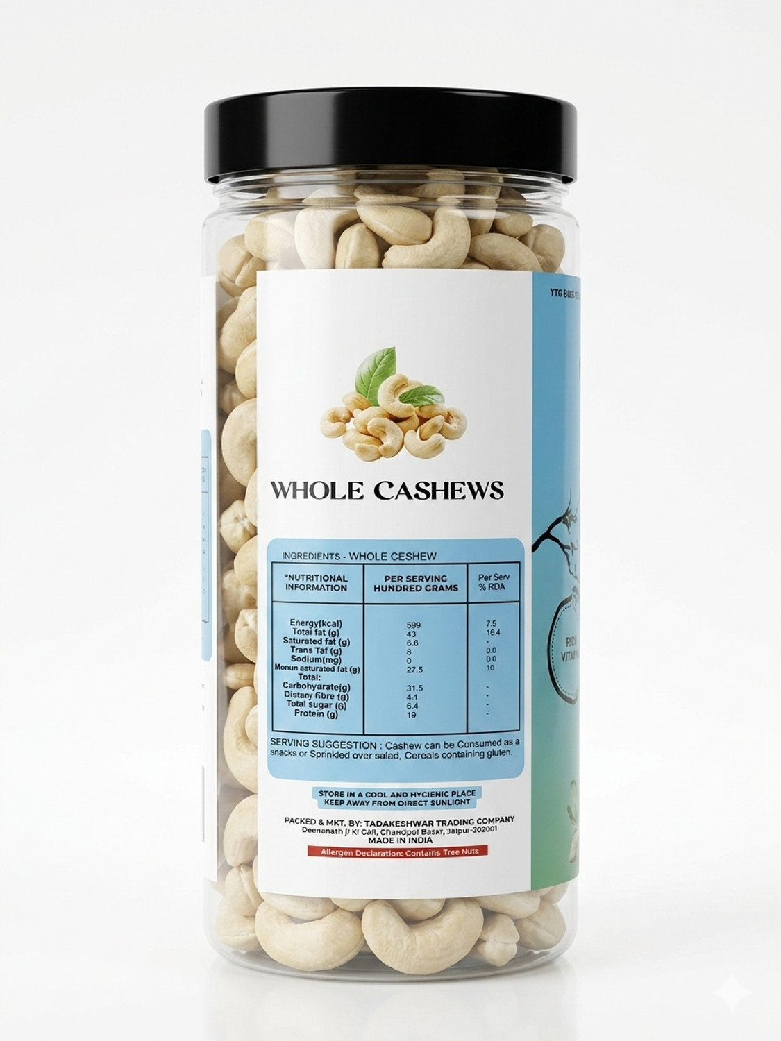 Image of TAVI Premium Whole Cashews 500g | Crunchy Kaju | Handpicked Plain Cashew Nuts | Cashews