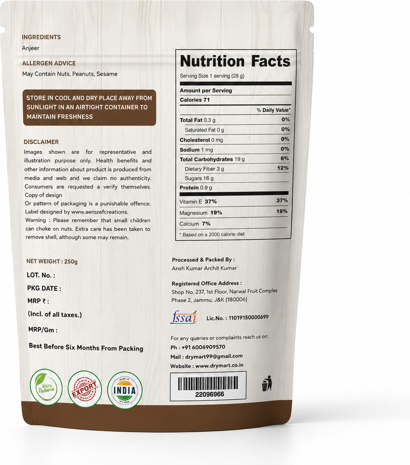 Image of Dry.Mart Premium Anjeer Dry Figs Soft & Sweet | Rich in Fiber & Calcium Figs (1 x 800 g) Figs (4 x 200 g)
