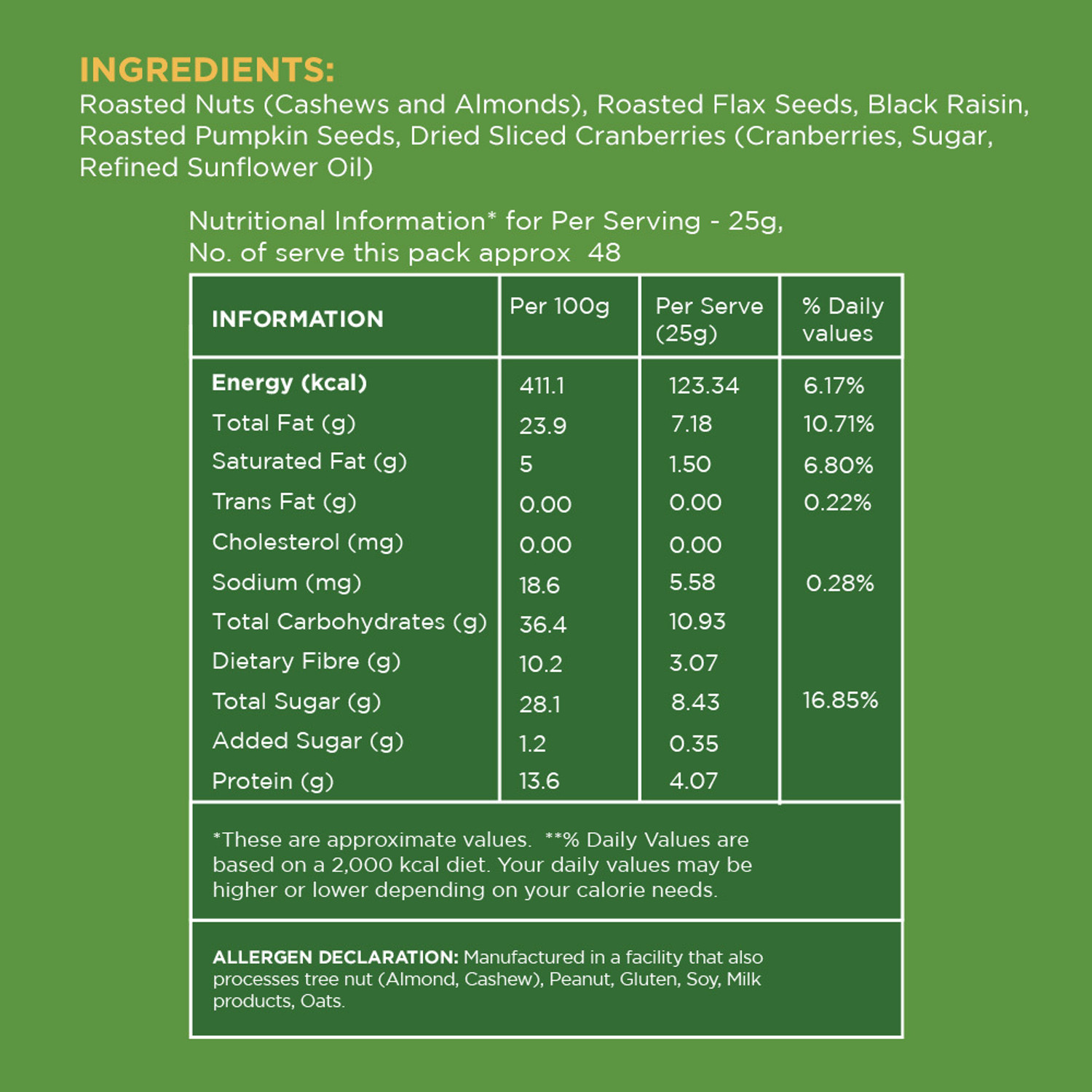 Image of OPEN SECRET Cashew, Almonds, Raisins, Flax, Pumpkin & Cranberries ( 6 in 1) Assorted Nuts