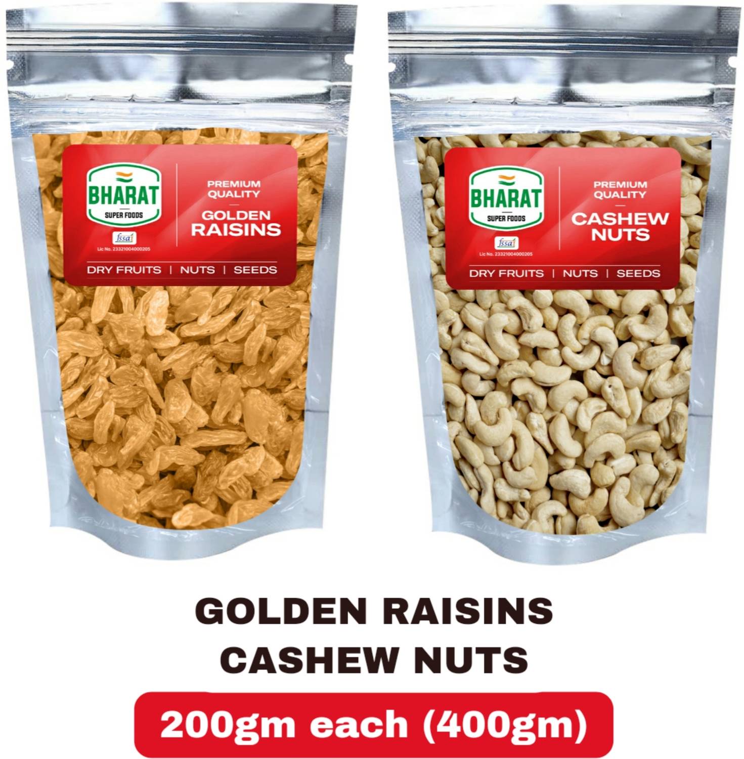 Bharat Super Foods Dry Fruits Combo Pack 400g – Cashew Nuts & Golden Raisins Combo 200gm each Cashews, Raisins
