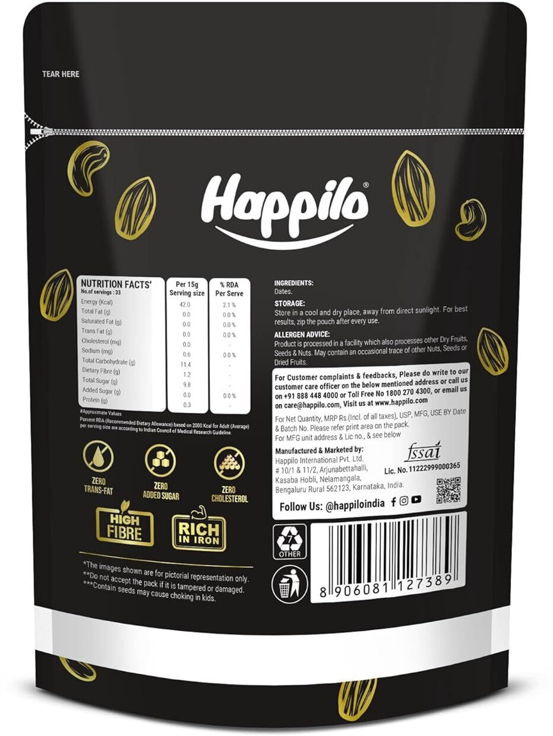 Image of Happilo Premium International Ajwa Dates 500g Dates (1 x 500 g)