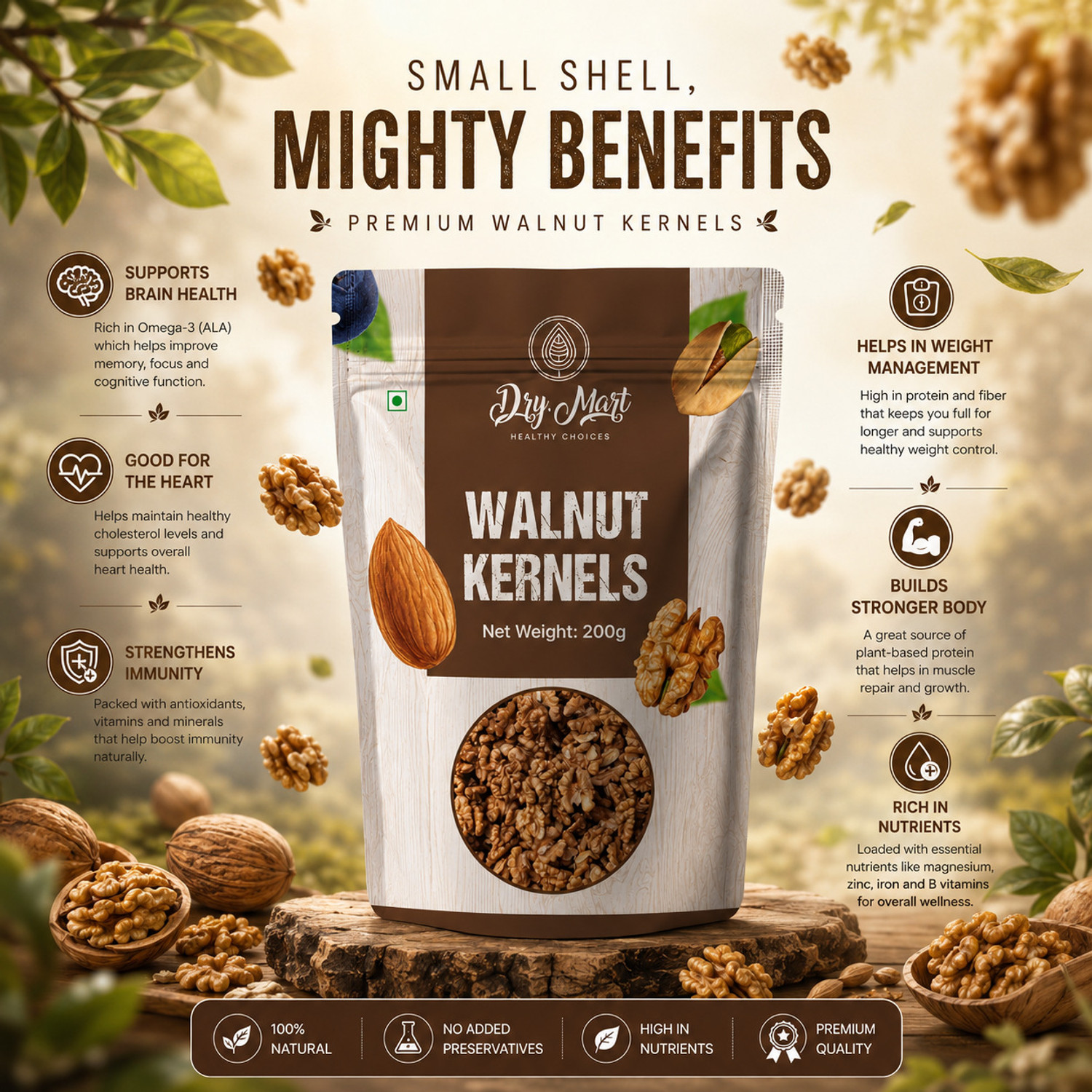 Image of Dry.Mart Premium Walnut (Akhrot Giri) |Premium Walnut (Akhrot Giri) | 200g Walnuts