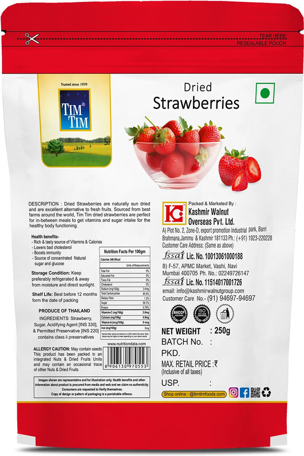 Image of Tim Tim Premium Dried Strawberry 250gm | 100% Natural Strawberries Dry Fruit A Strawberries