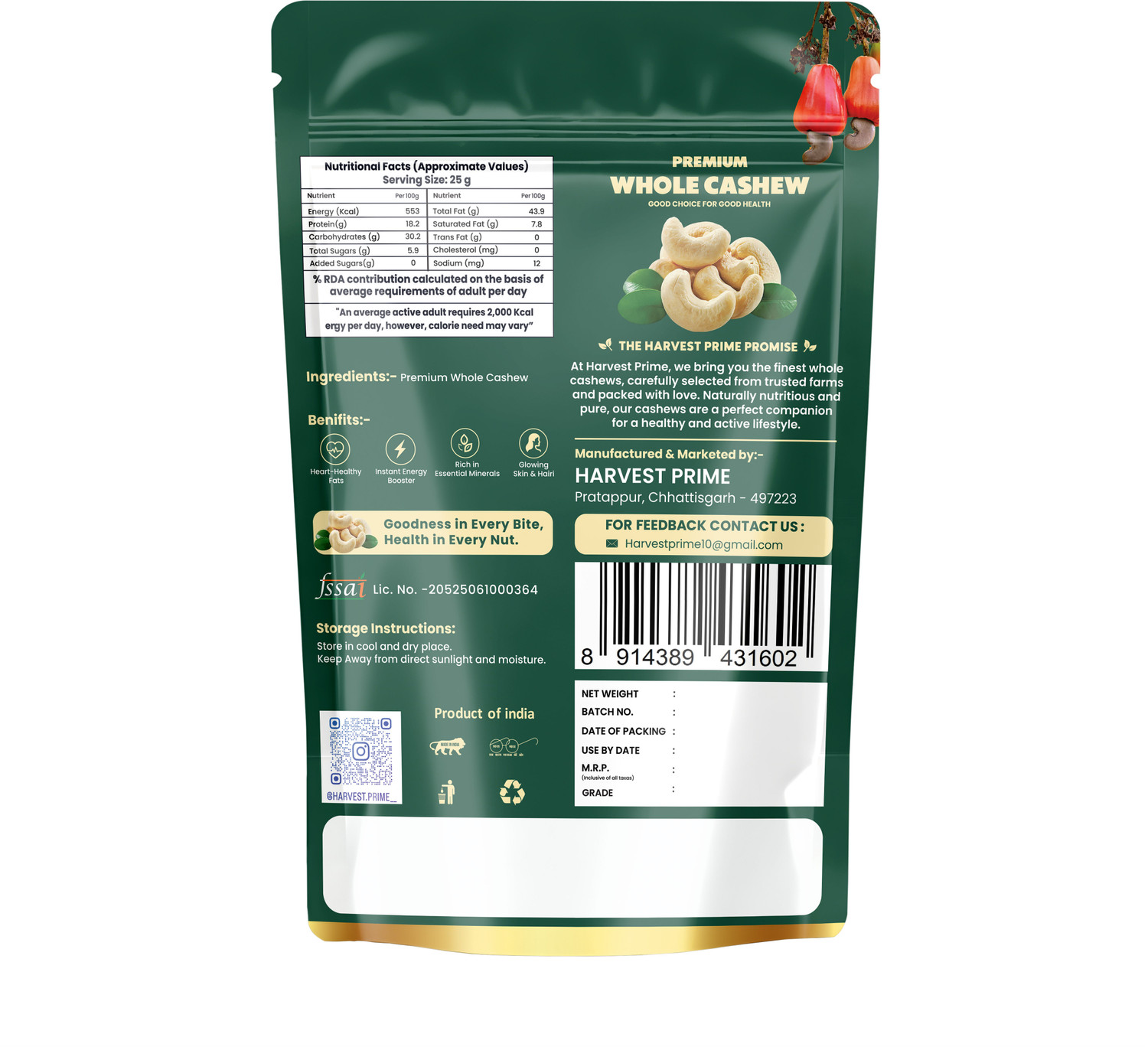Image of HARVEST PRIME Cashew Nuts Premium Quality Cashews