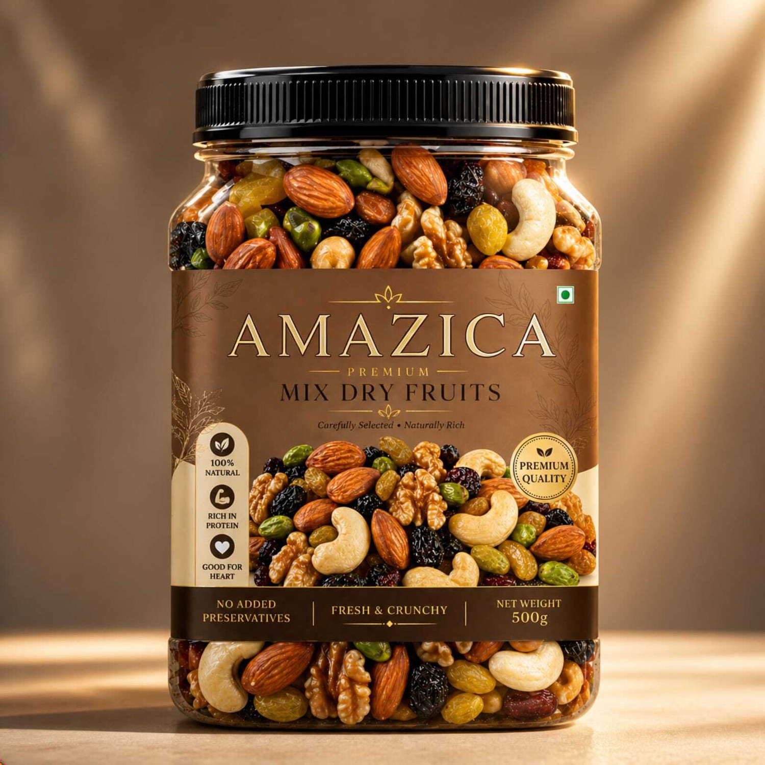 Image of AMAZICA Mixed Dry Fruits | Natural Energy Booster Healthy Snack Pack | Dried Fruits Almonds, Cashews, Raisins, Walnuts, Dates, Pistachios