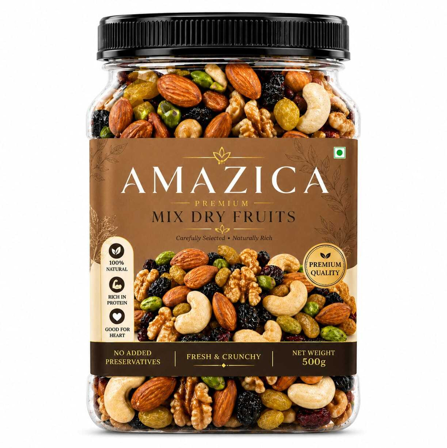 Image of AMAZICA Mixed Dry Fruits | Natural Energy Booster Healthy Snack Pack | Dried Fruits Almonds, Cashews, Raisins, Walnuts, Dates, Pistachios