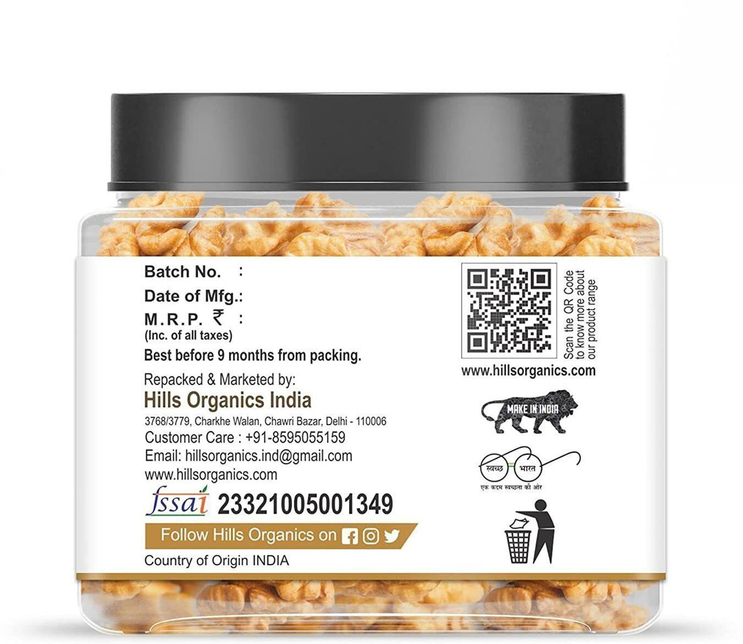 Image of Hills Organics Dry Fruits,100% Fresh & Natural, Premium Kashmiri Walnuts Kernls, Akhrot Giri Walnuts