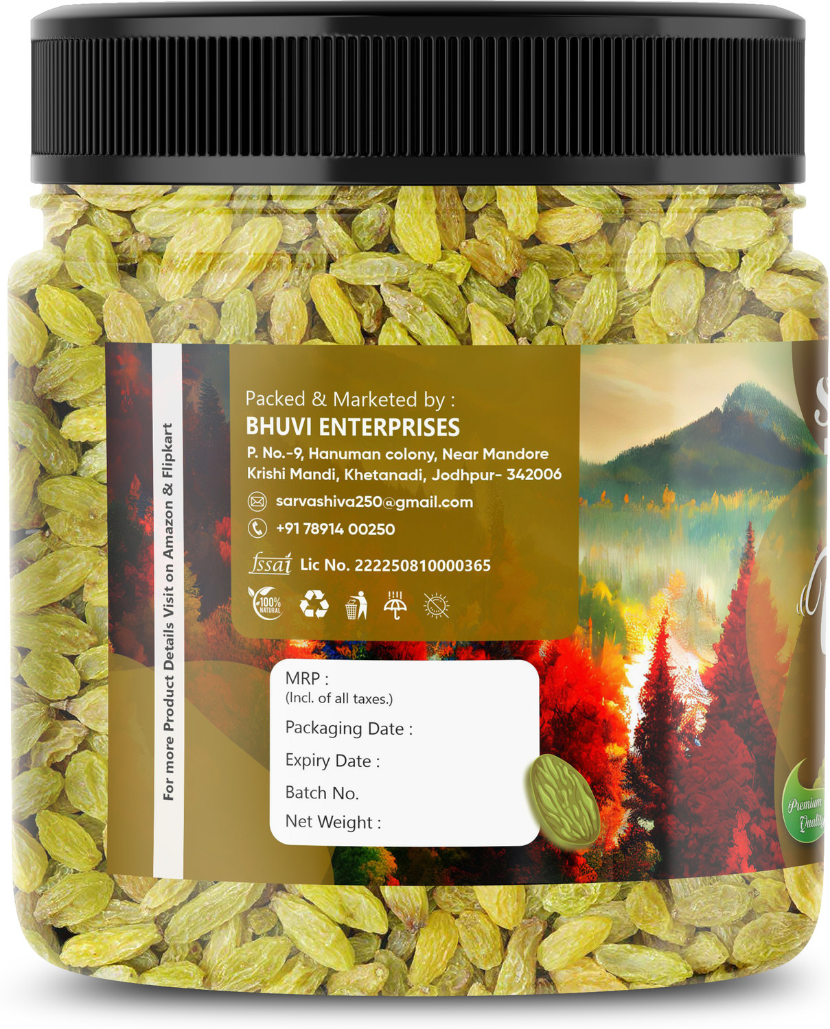 Image of BHUVI ENTERPRISES Green kismish 500G Raisins