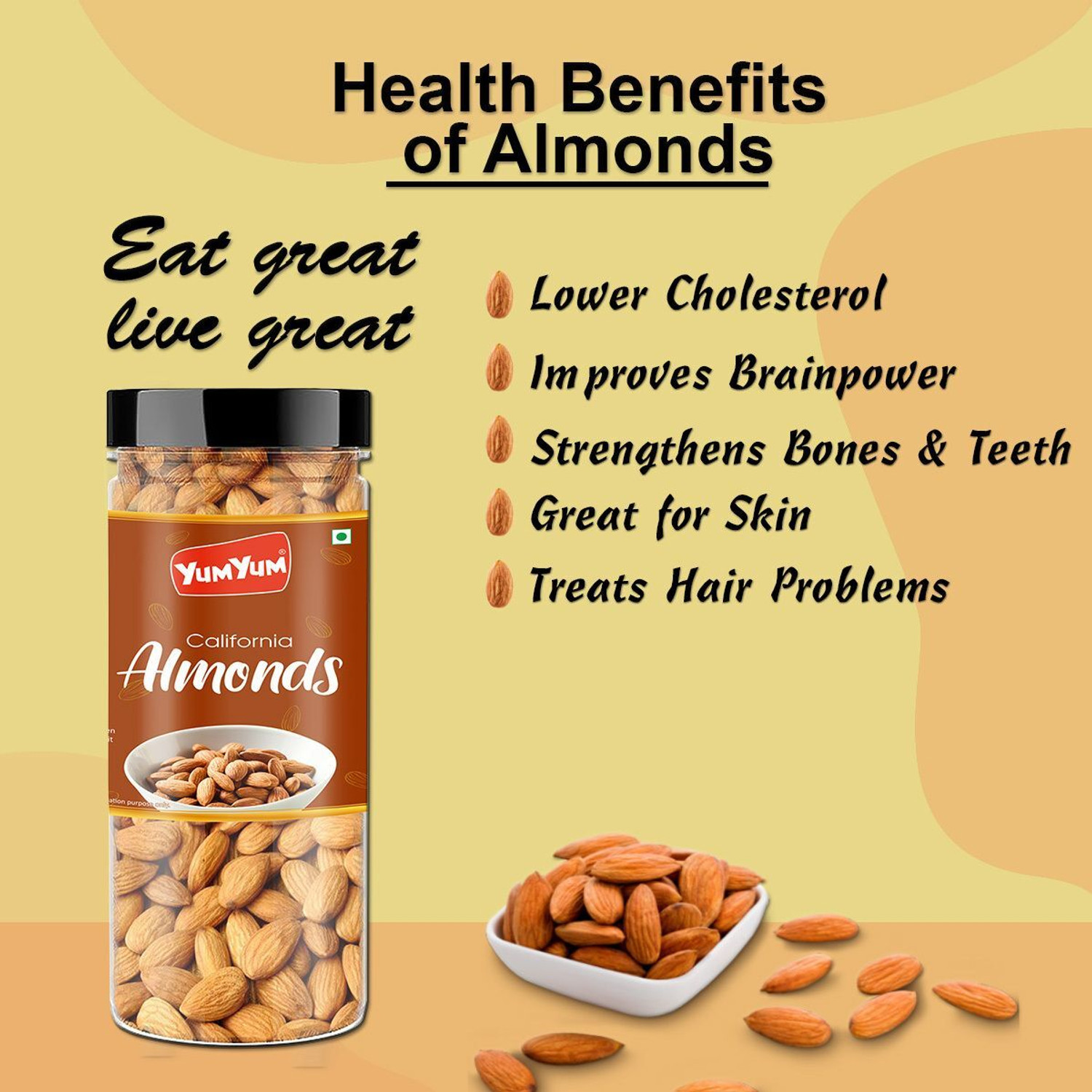 Image of YUM YUM Dry Fruits 300g Combo Pack - Badam 150g, Akhrot Giri 150g Jar Each - Almonds, Walnuts