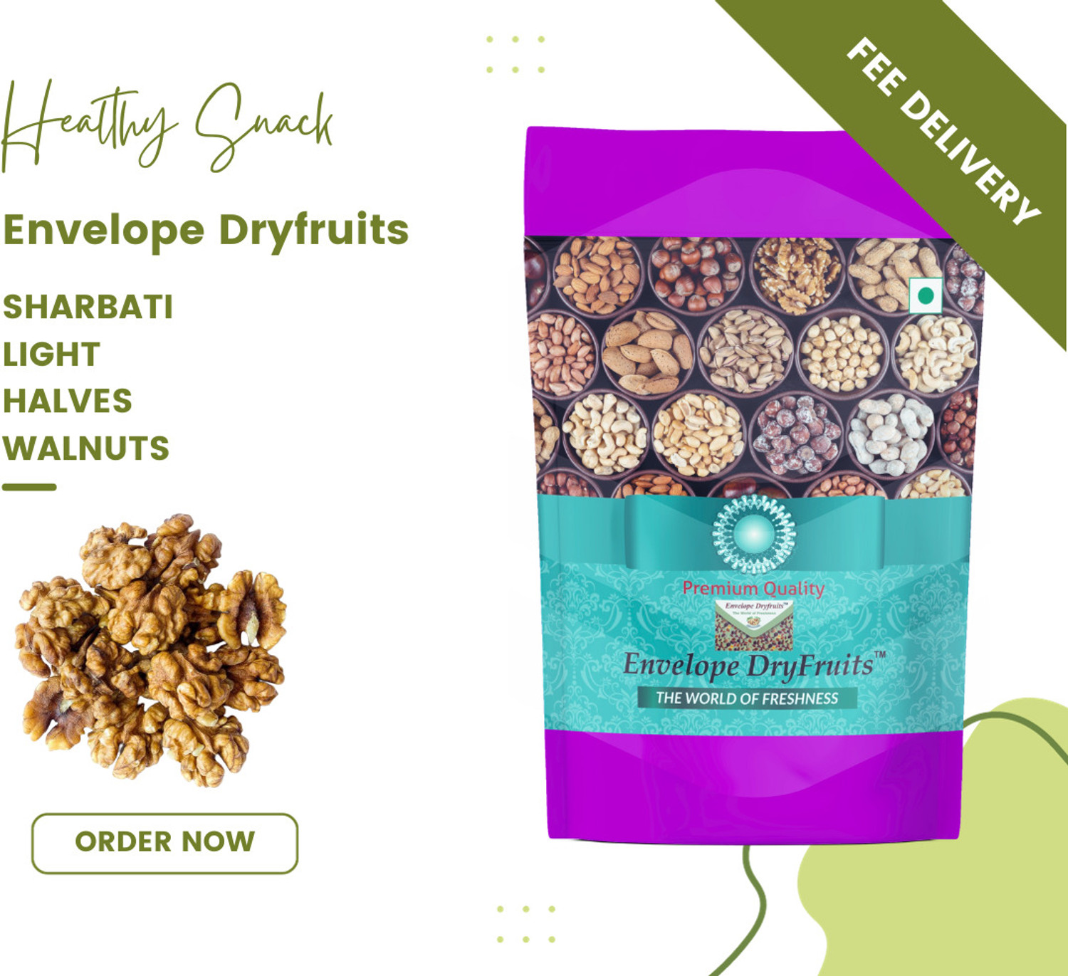 Image of Envelope Dryfruits Light Halves Akhrot Giri( Without Shell ) Kernels Walnuts