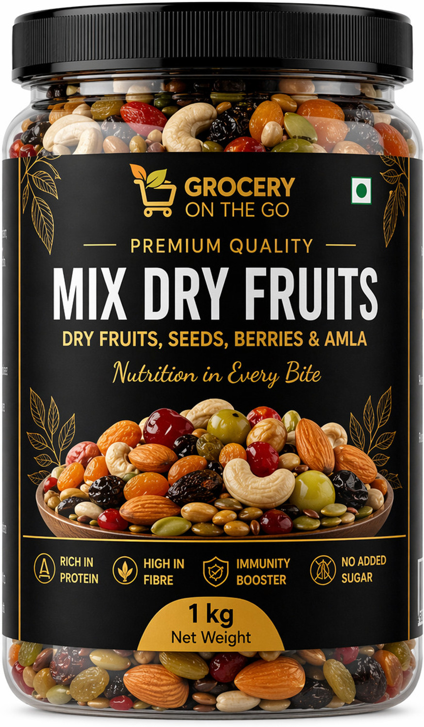 Image of GROCERYONTHEGO Superfood Dry Fruits Mix | Protein, Fiber & Energy Rich Snack Pack - Almonds, Cashews, Raisins, Pistachios, Dry Dates, Walnuts