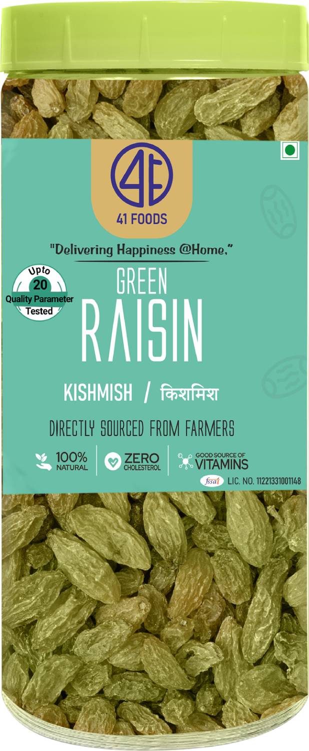 41 foods Premium Green Raisins|Healthy Sweet Nutritious|Rich in Fibre & Antioxidants| Raisins