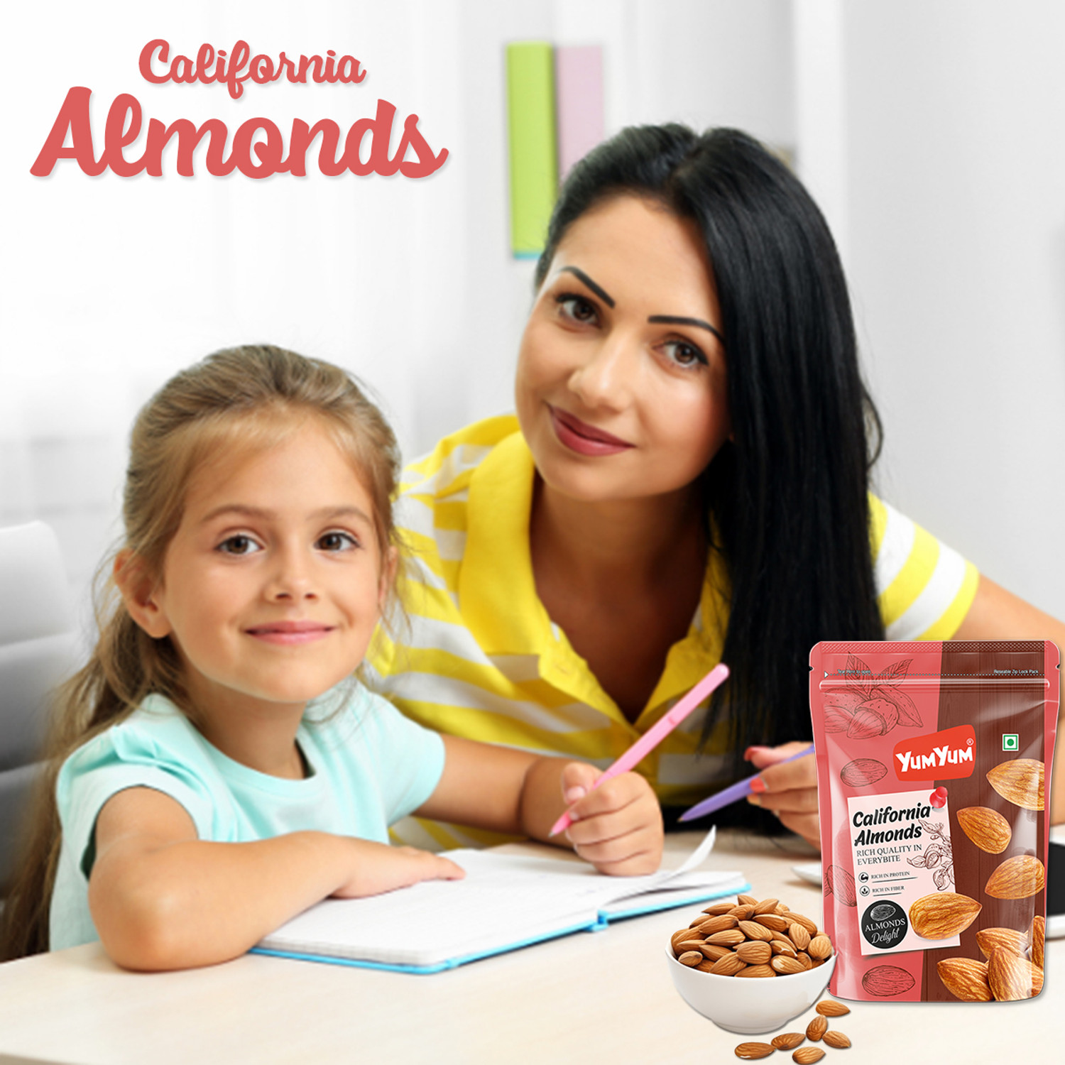 Image of YUM YUM Dry Fruits 500g Combo Pack - Badam 250g, Akhrot Giri 250g Jar Each - Almonds, Walnuts