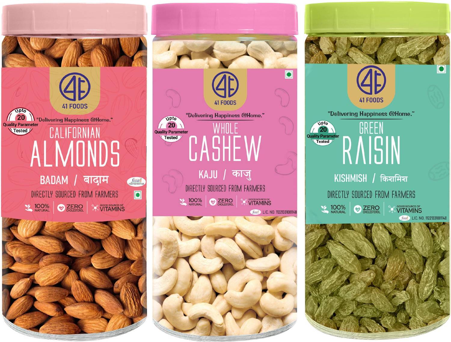 41 foods Premium Dry Fruits Combo Pack of Healthy 3 Kaju Badam Kismish 300g Almonds, Cashews, Raisins