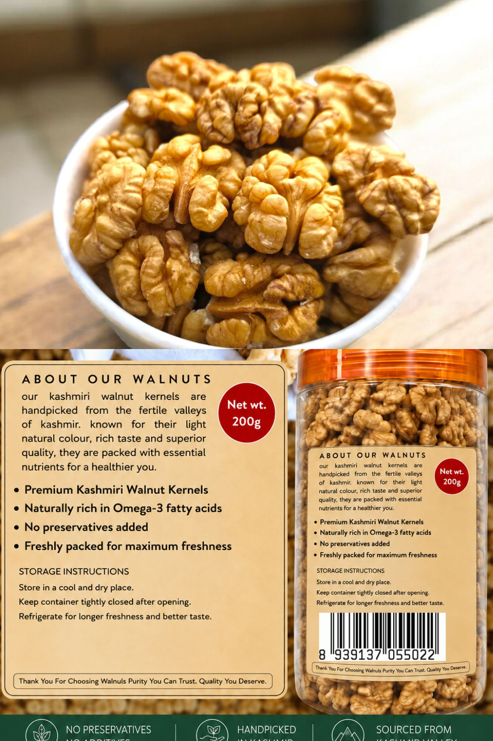 Image of WALNULS Kashmiri Walnut Kernels | Walnut Without Shell Walnuts Walnuts (2 x 200 g)
