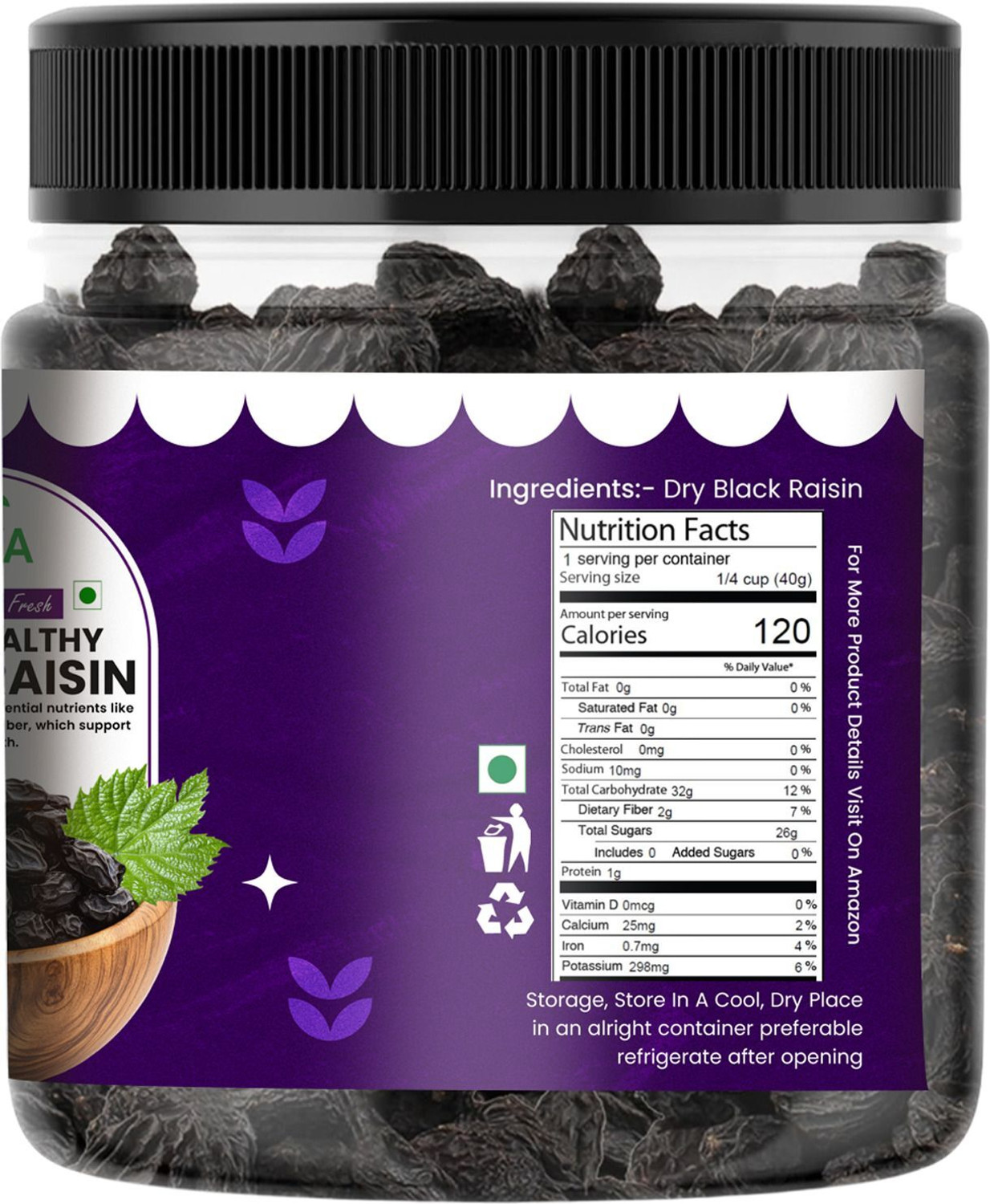 Image of NUTRI ZAIKA Black Raisins | Kali Kishmish | Sweet & Juicy Dry Fruit | Iron Rich Raisins