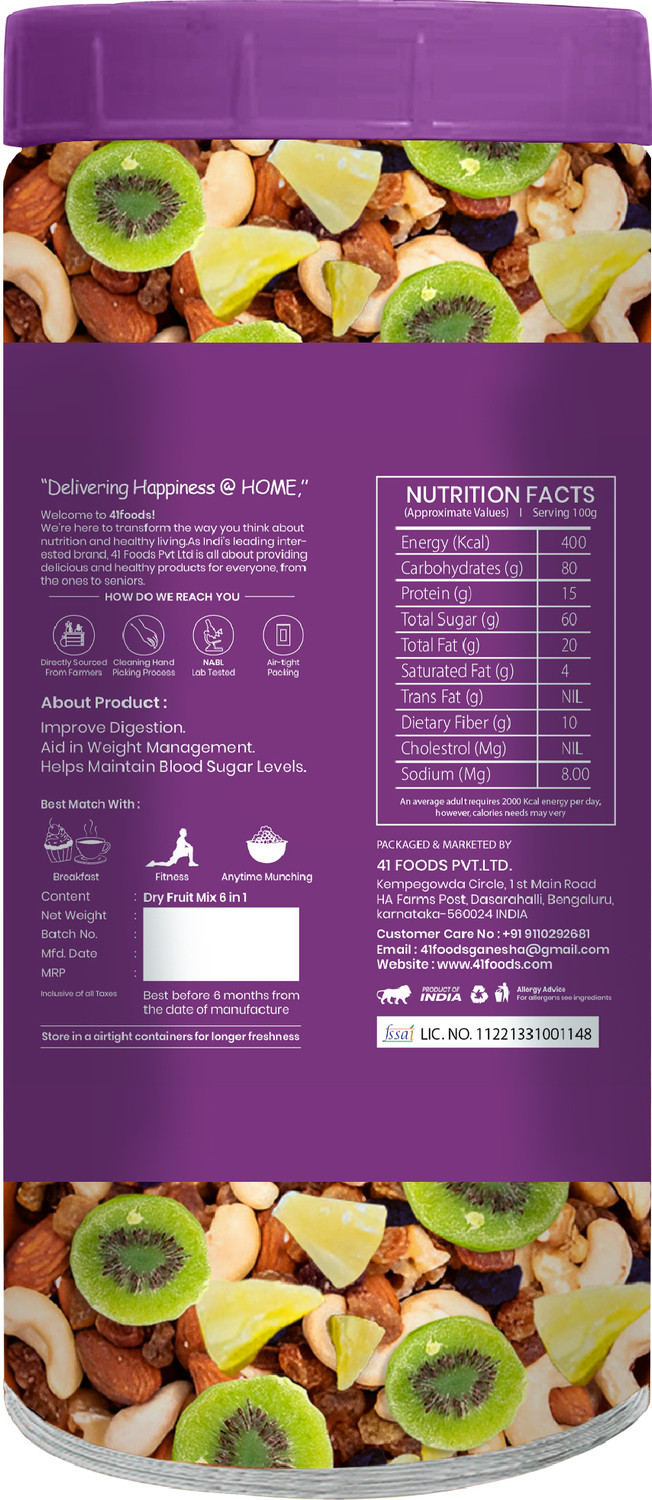 Image of 41 foods Healthy 7 in 1 Dry Fruits Mix | Assorted Fruits & Nuts, Almonds, Cashews, Raisins, Amla, Kiwi, Mango
