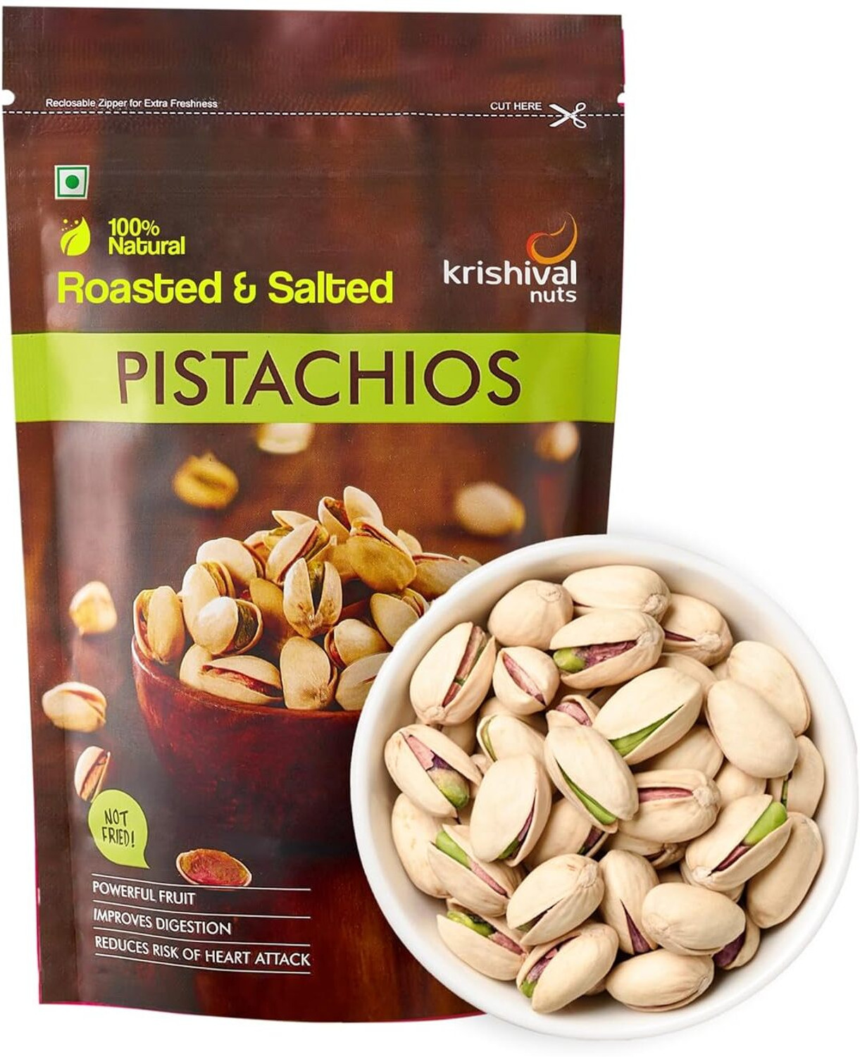 Image of Krishival NUTS Premium Roasted & Salted Pistachios 200 grams (2 packs of 100 gram each) Pistachios