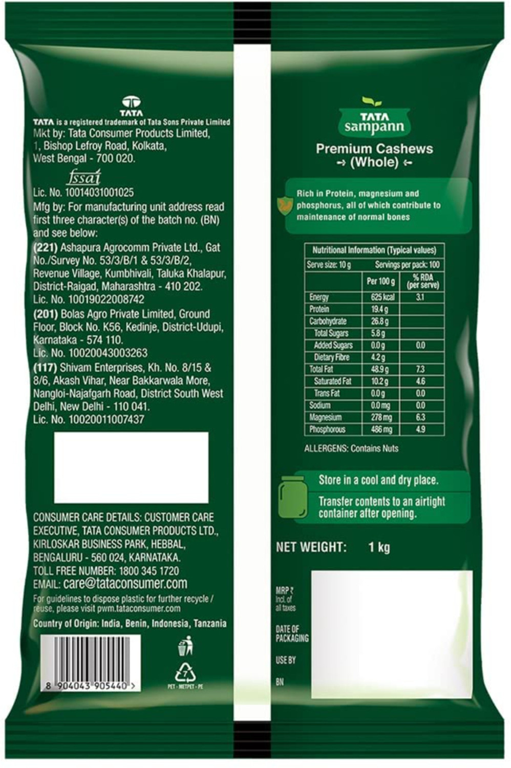 Image of Tata Sampann Premium Quality Kaju, 100% Pure Cashews