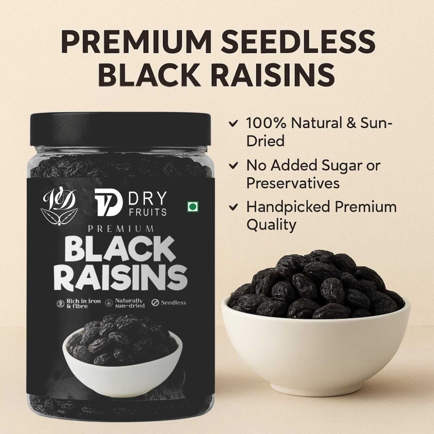 Image of VD Traders Premium Black Raisins (Kishmish) Naturally ,Seedless &Iron-Rich Dry Fruits Raisins