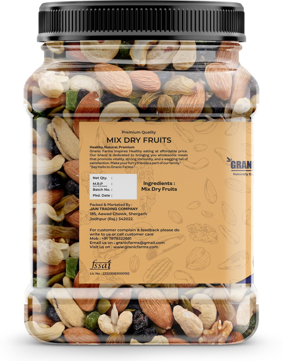 Image of GRANIC FARMS Premium Mixed Dry Fruits | Almonds, Cashews, Raisins, Apricots, Kiwi (1 x 500 g)