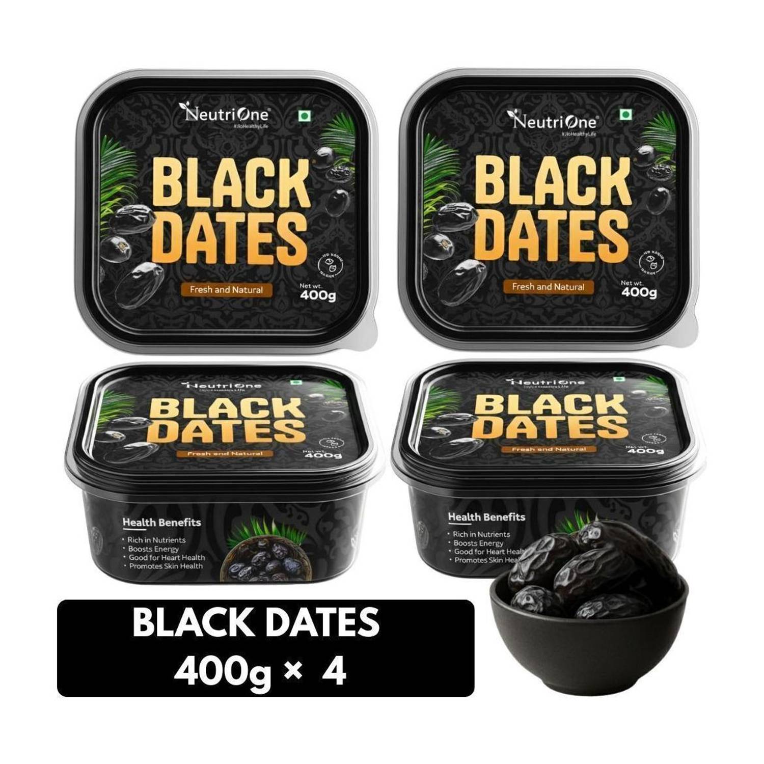 NeutriOne Premium Black Dates Khajoor | Dry Fruits | Khajur Rich in Iron, Fibre & Vitamins Dry Dates
